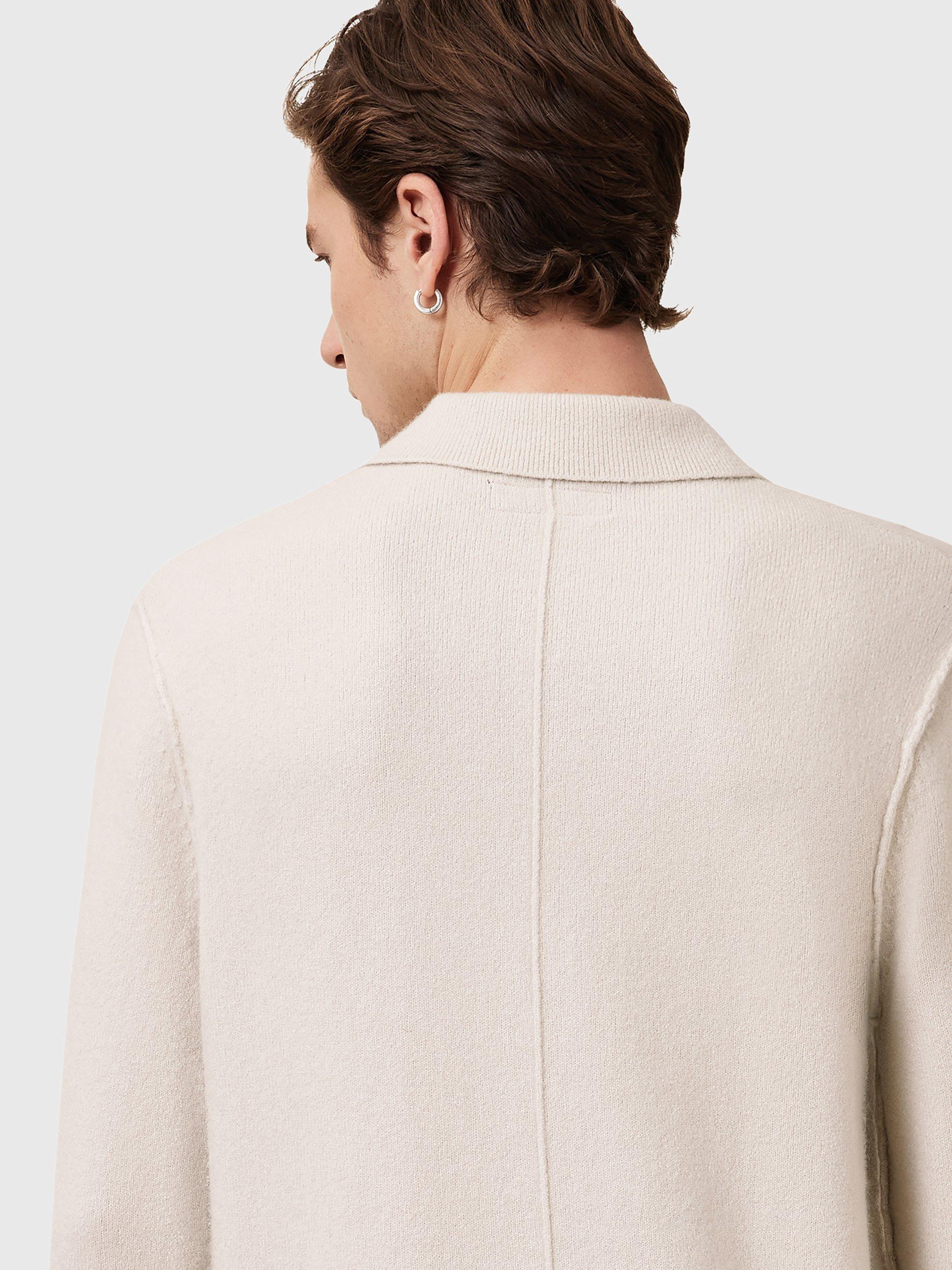 Product image 6 of 9, which shows AllSaints Stattan Wool Blend Long Sleeve Polo Shirt, White Off White, L