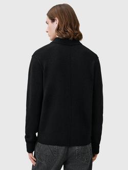 AllSaints Statten Wool Blend Regular Fit Long Sleeve Polo Shirt containing LENZING™ ECOVERO™ Viscose - view 2, Black