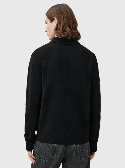 AllSaints Statten Wool Blend Regular Fit Long Sleeve Polo Shirt containing LENZING™ ECOVERO™ Viscose - view 2, Black