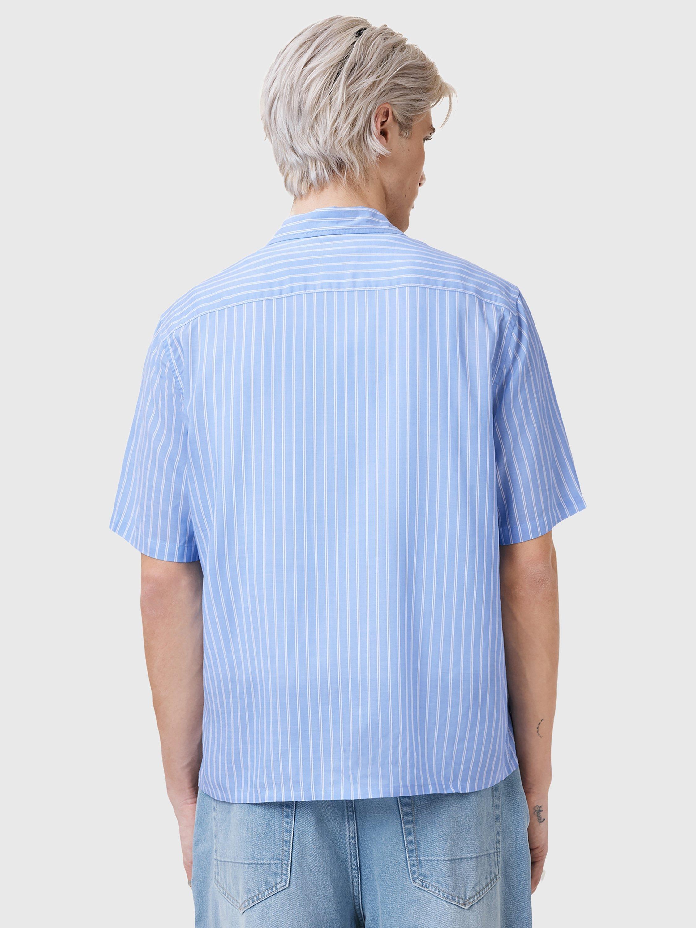 Product image 2 of 8, which shows AllSaints Arran Loose Fit Stripe Shirt, Areo Blue, L