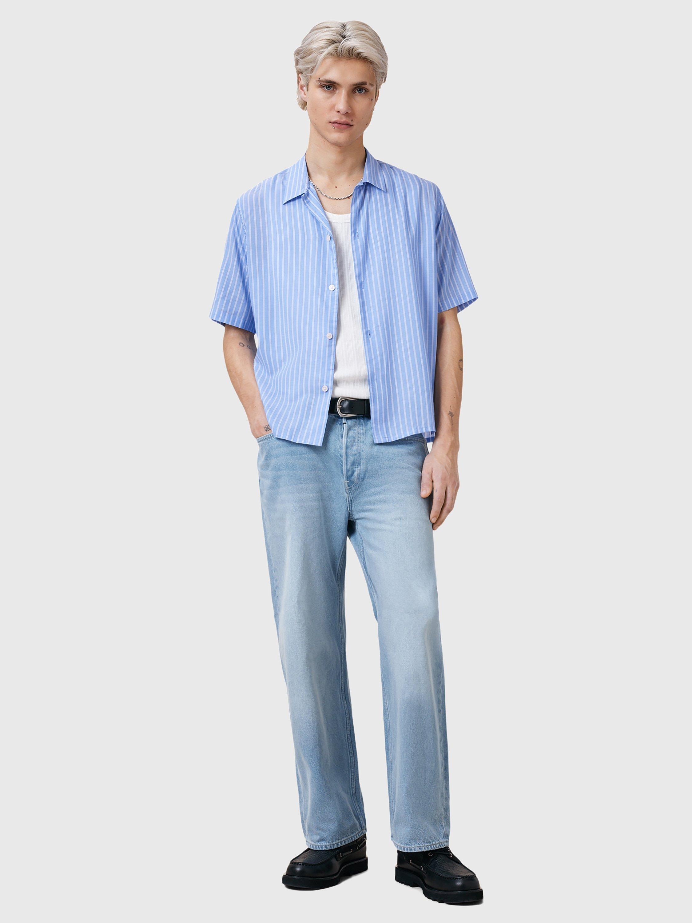 Product image 3 of 8, which shows AllSaints Arran Loose Fit Stripe Shirt, Areo Blue, L