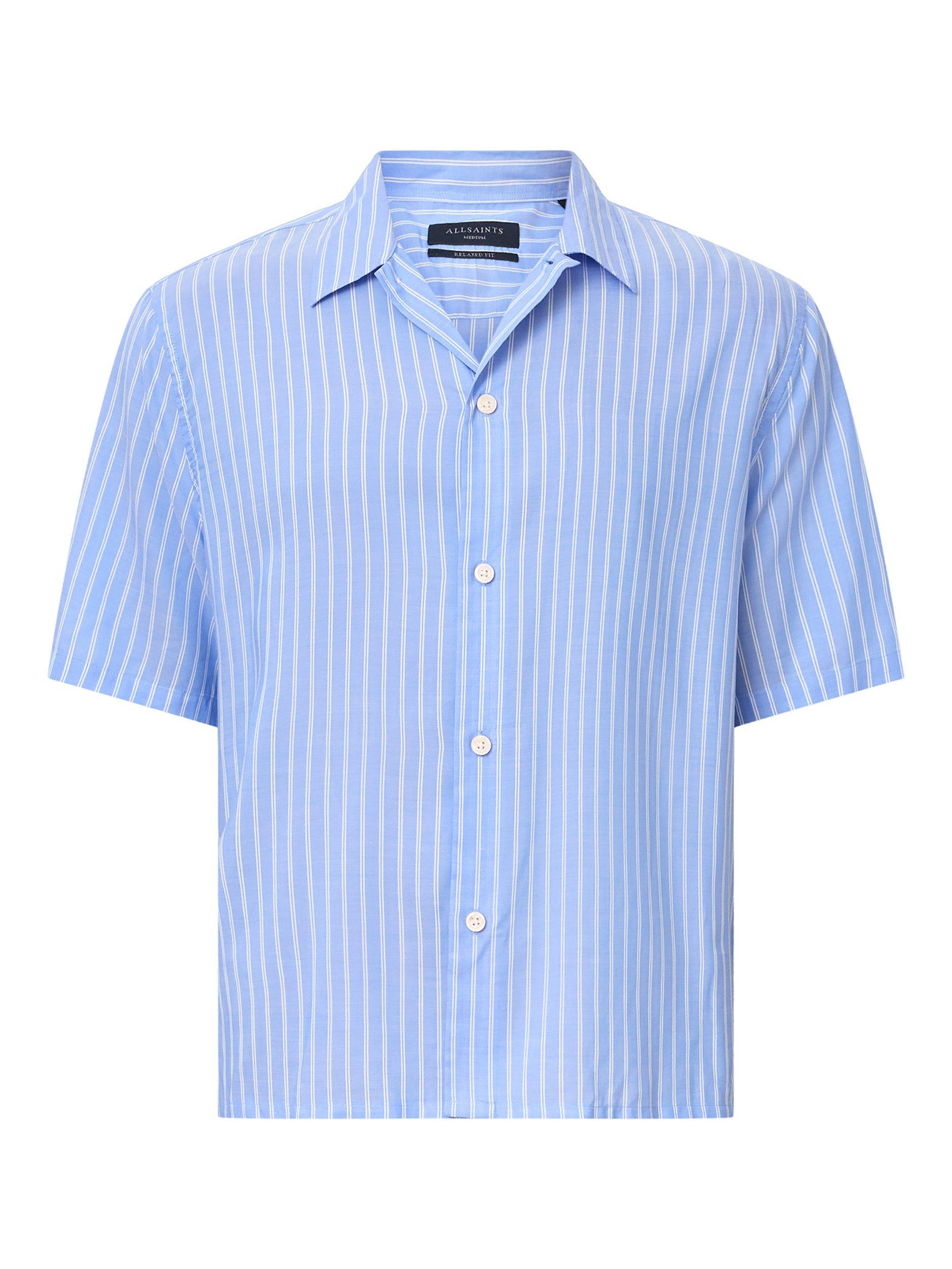 Product image 4 of 8, which shows AllSaints Arran Loose Fit Stripe Shirt, Areo Blue, L