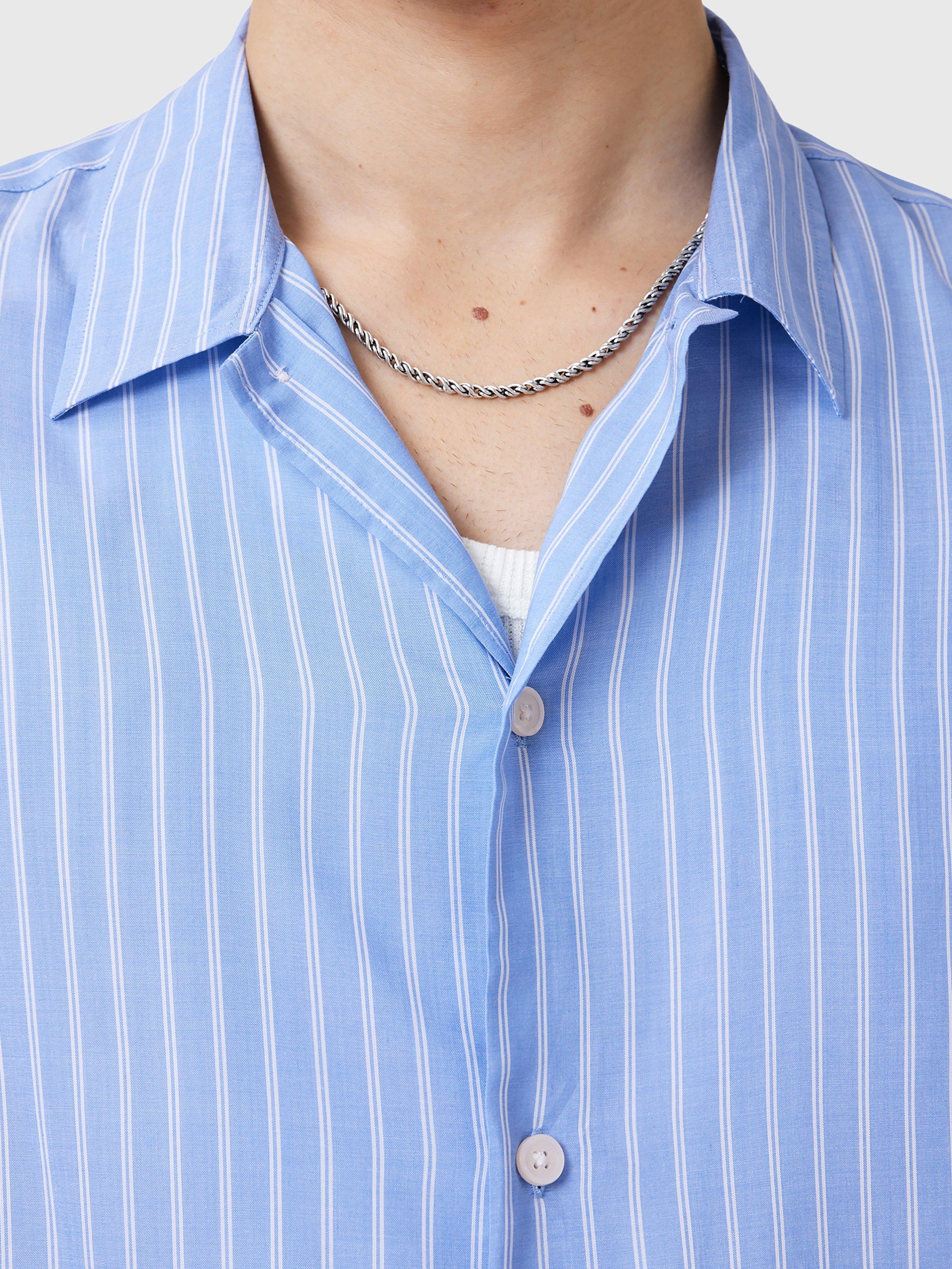 Product image 8 of 8, which shows AllSaints Arran Loose Fit Stripe Shirt, Areo Blue, L