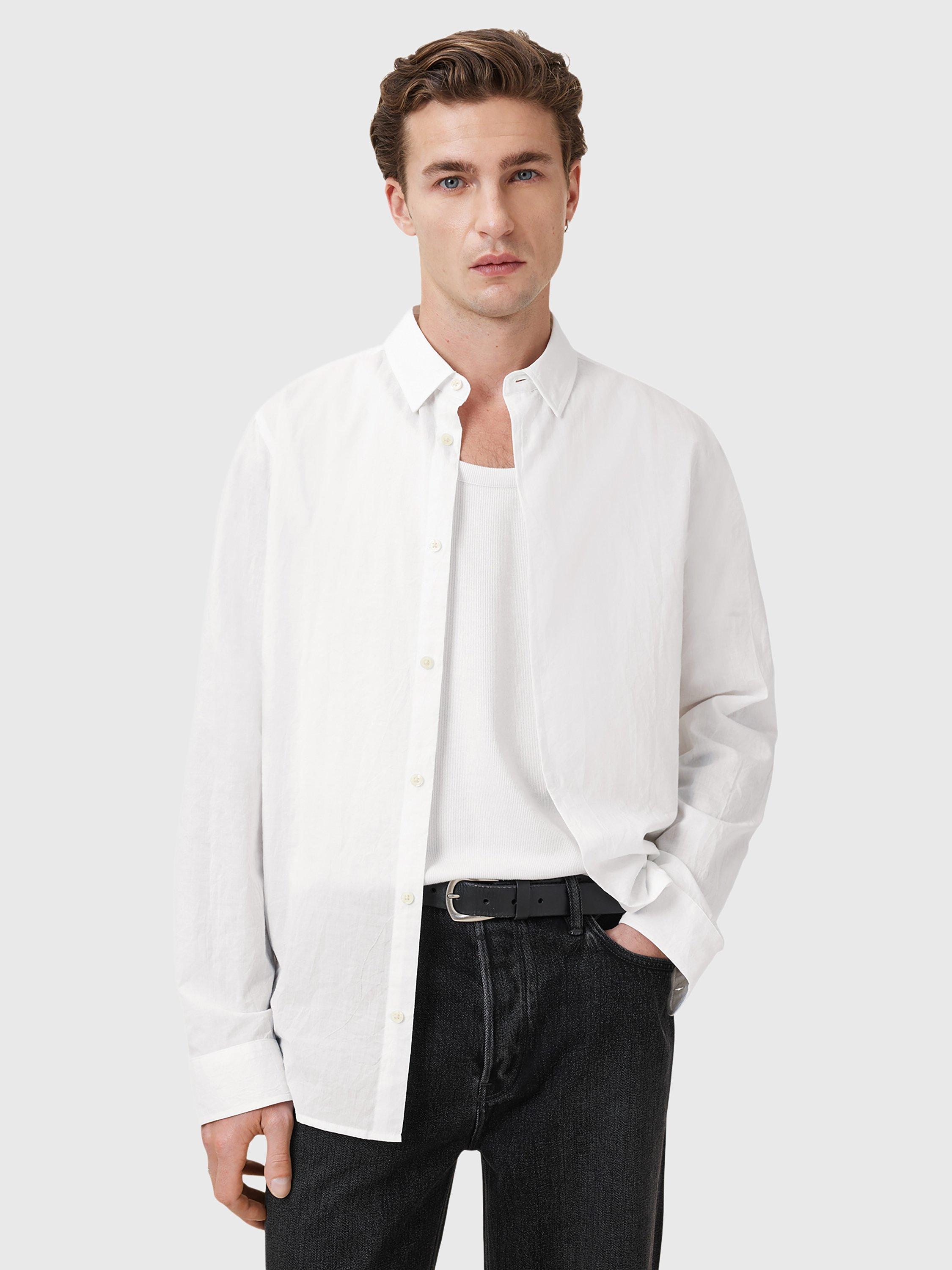 Product image 1 of 7, which shows AllSaints Cassis Organic Cotton Loose Fit Shirt, White, L