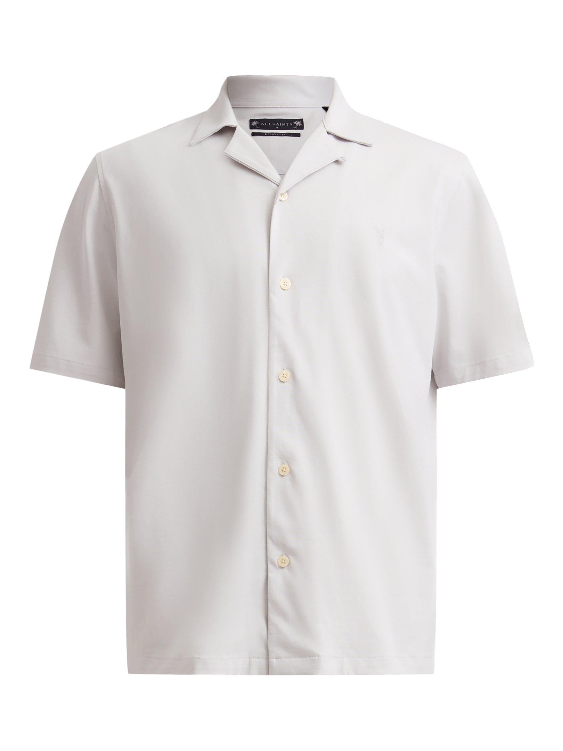 Product image 4 of 6, which shows AllSaints Hudson Loose Fit Revere Collar Shirt, Cloudy Grey, L