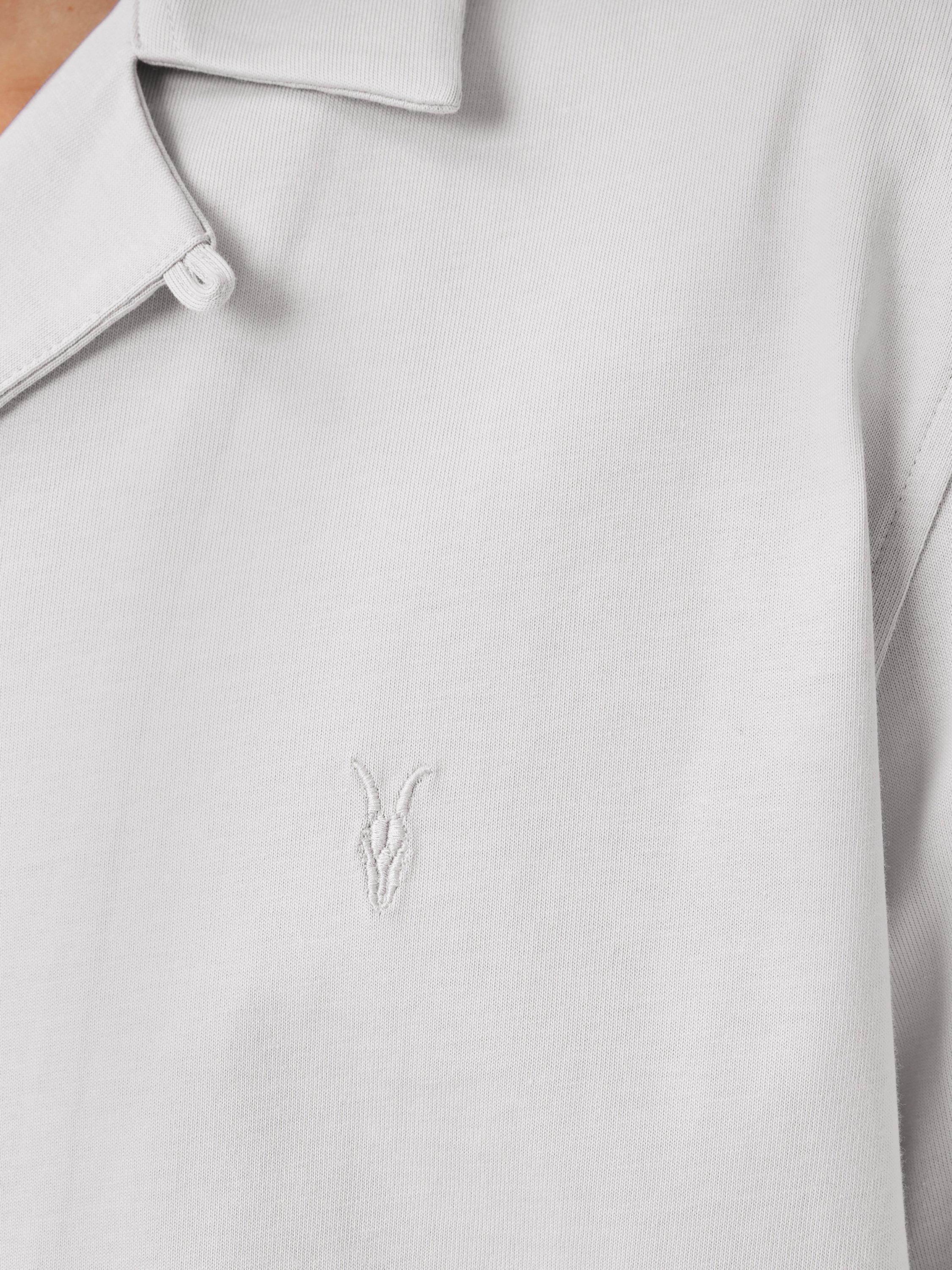 Product image 5 of 6, which shows AllSaints Hudson Loose Fit Revere Collar Shirt, Cloudy Grey, L