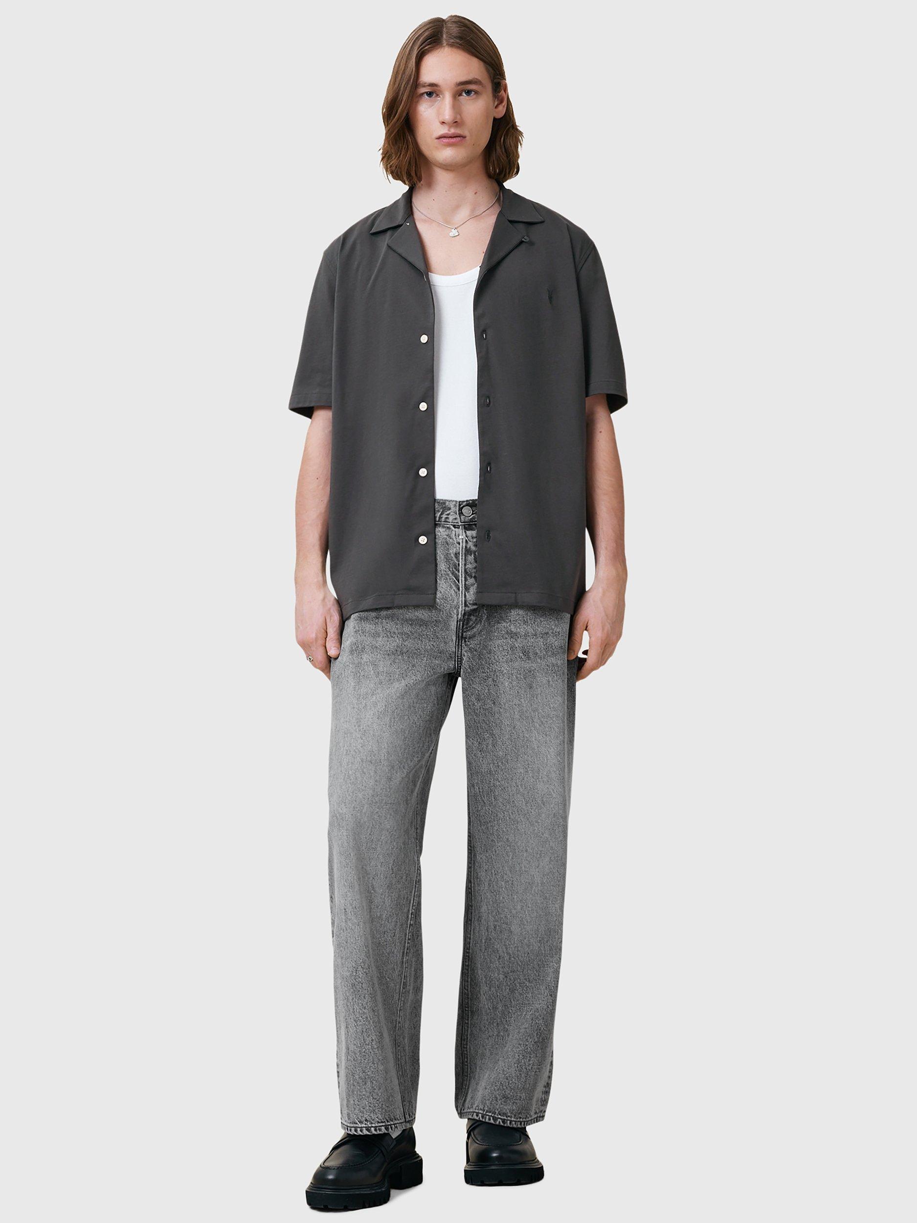 Product image 3 of 7, which shows AllSaints Hudson Organic Cotton Relaxed Fit Shirt, Carter Grey, XS