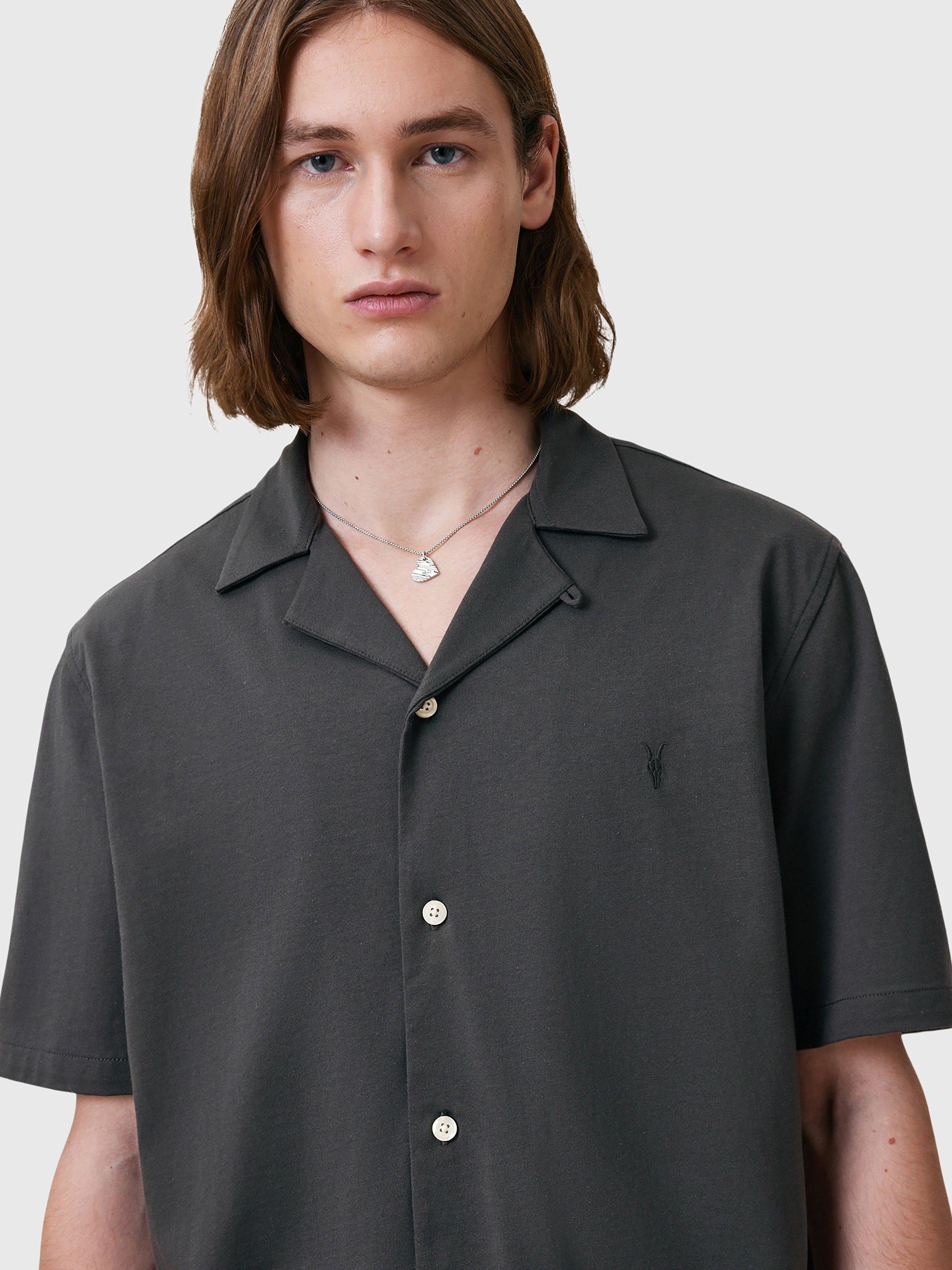 Product image 6 of 7, which shows AllSaints Hudson Organic Cotton Relaxed Fit Shirt, Carter Grey, XS