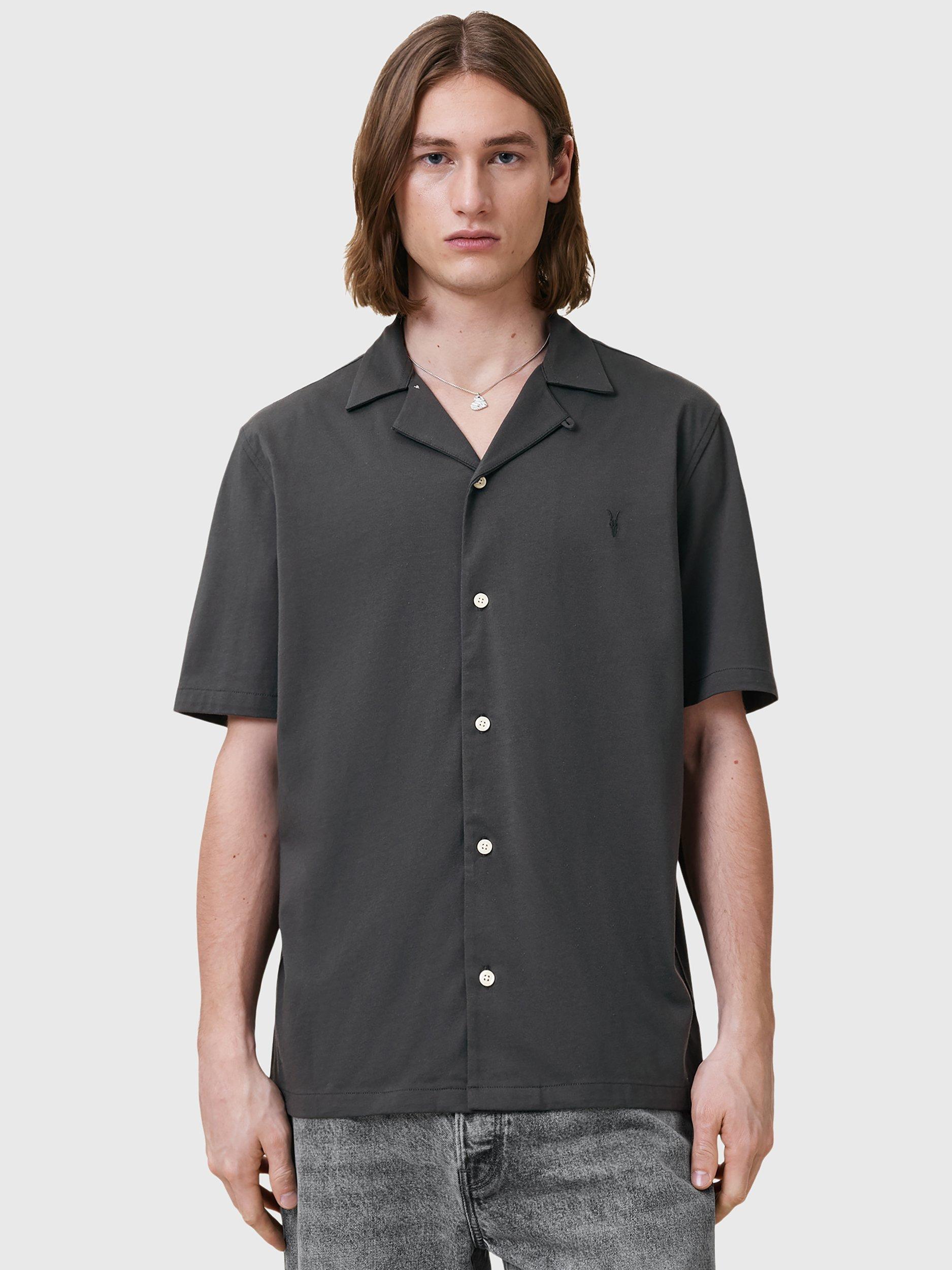 Product image 7 of 7, which shows AllSaints Hudson Organic Cotton Relaxed Fit Shirt, Carter Grey, XS
