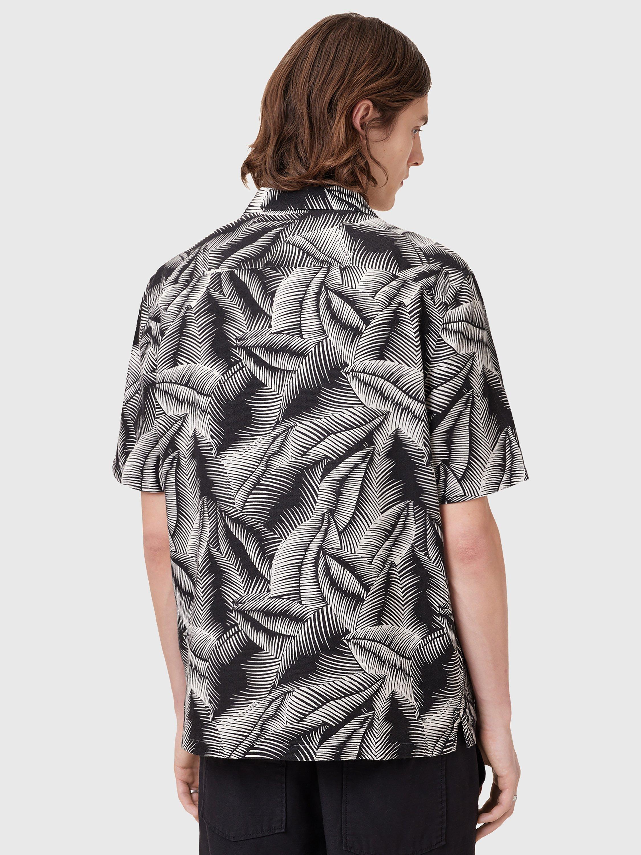 Product image 2 of 7, which shows AllSaints Marseille Linen Blend Regular Fit Abstract Shirt, Pebblestone Grey, S
