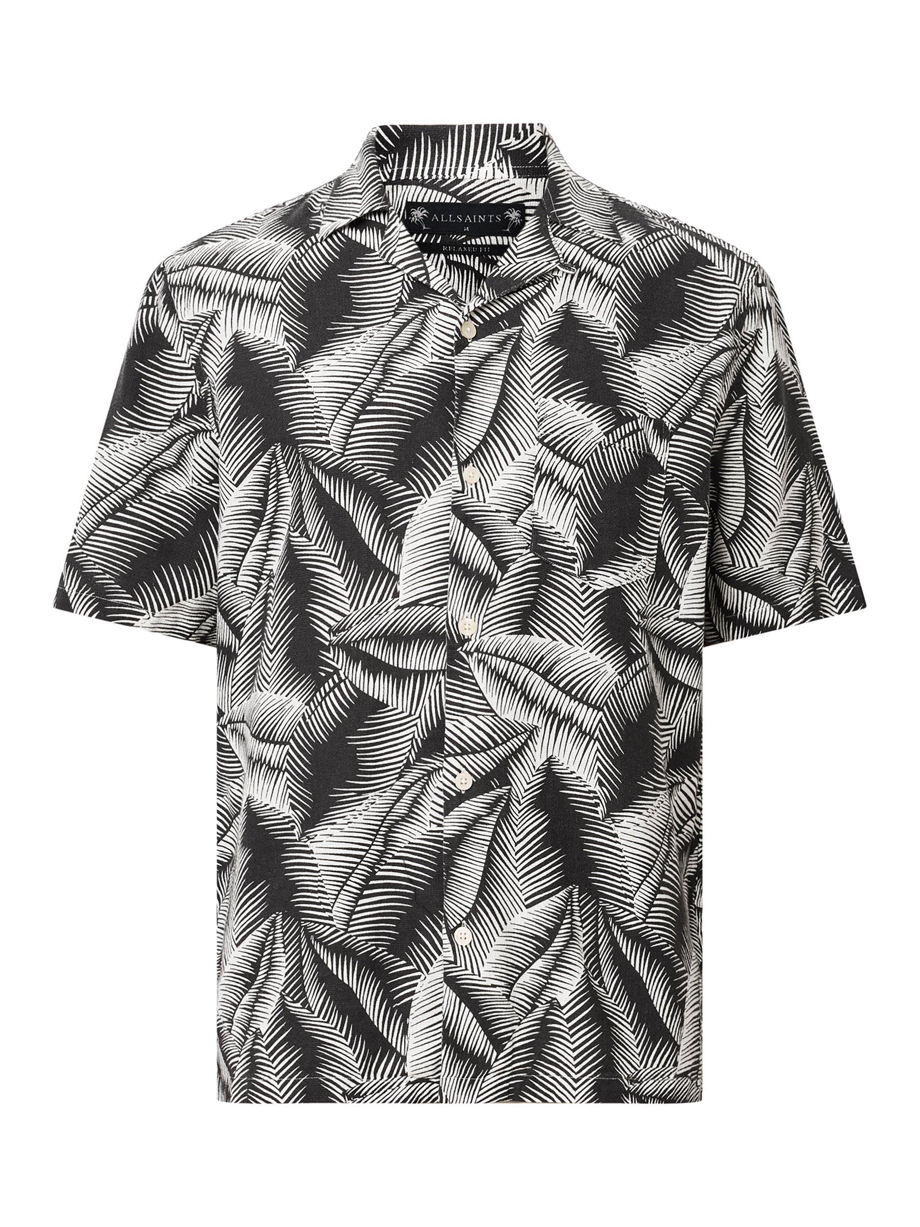 Product image 4 of 7, which shows AllSaints Marseille Linen Blend Regular Fit Abstract Shirt, Pebblestone Grey, S