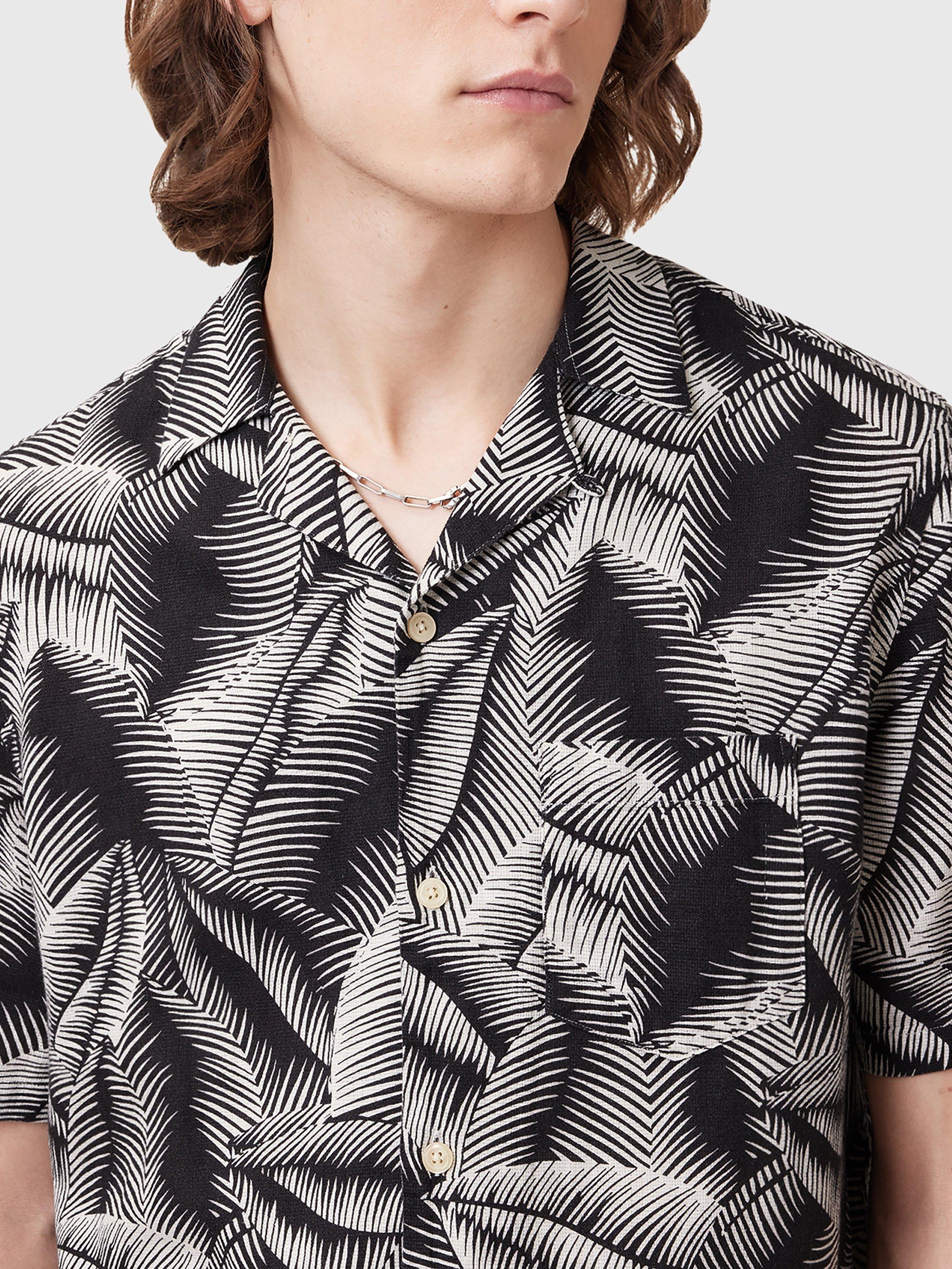 Product image 5 of 7, which shows AllSaints Marseille Linen Blend Regular Fit Abstract Shirt, Pebblestone Grey, S