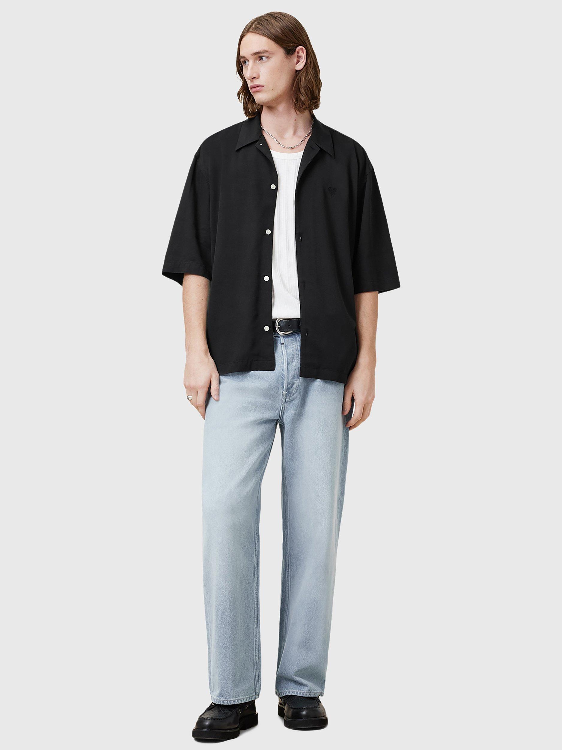 Product image 3 of 8, which shows AllSaints Rialto Loose Fit Resort Collar Shirt, Black, XS
