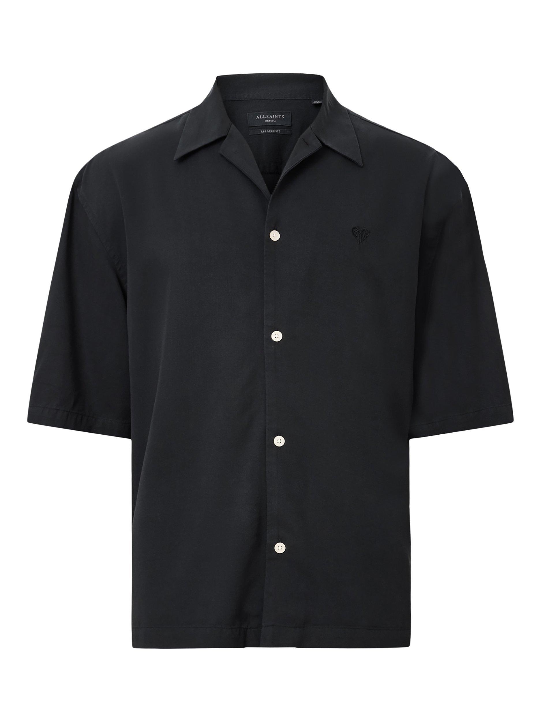 Product image 4 of 8, which shows AllSaints Rialto Loose Fit Resort Collar Shirt, Black, XS