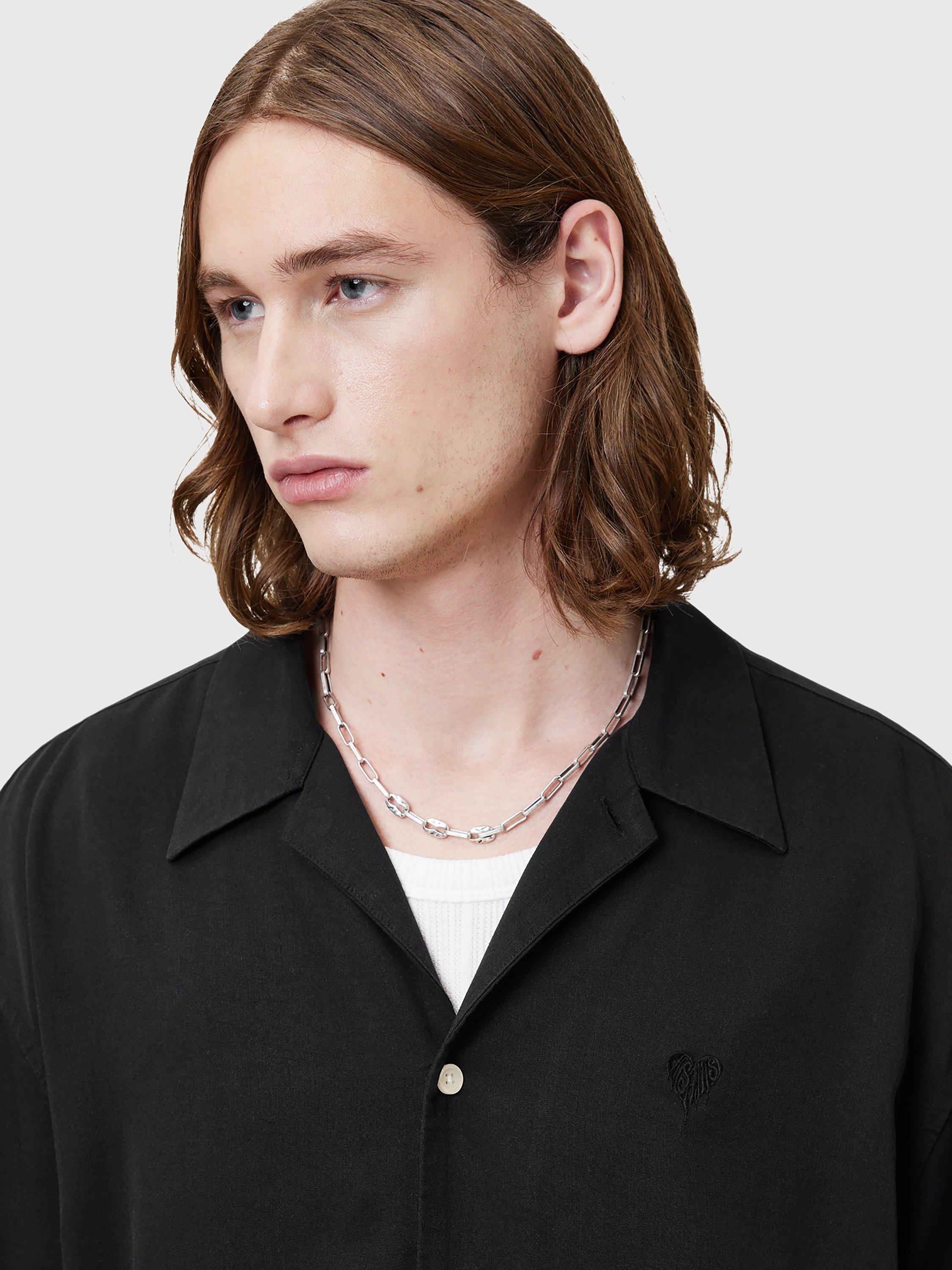 Product image 5 of 8, which shows AllSaints Rialto Loose Fit Resort Collar Shirt, Black, XS