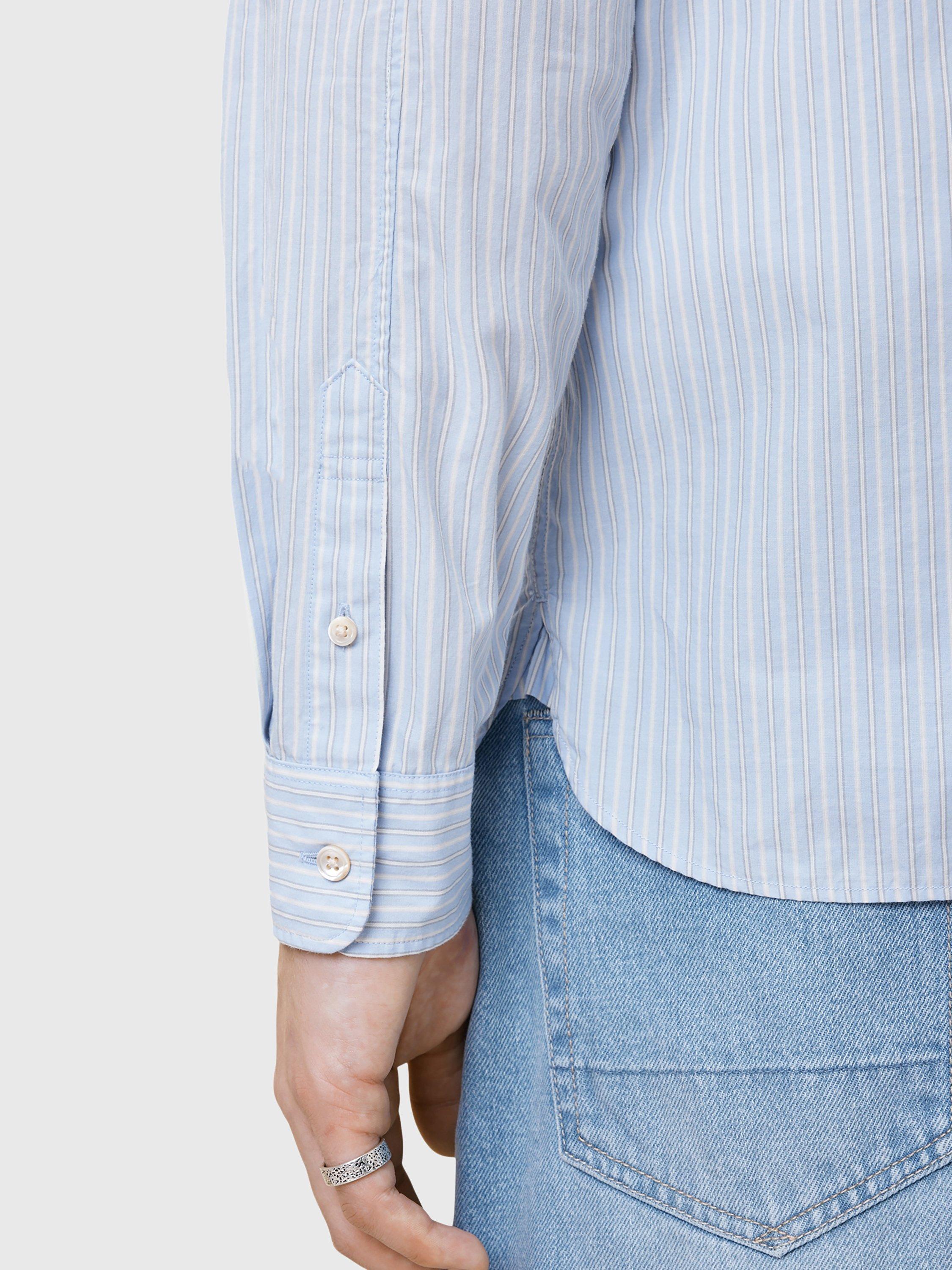 Product image 7 of 7, which shows AllSaints Saint Organic Cotton Loose Fit Stripe Shirt, Willow Blue, L