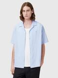 AllSaints Valmer Cotton Blend Loose Fit Revere Collar Shirt, Shore Blue
