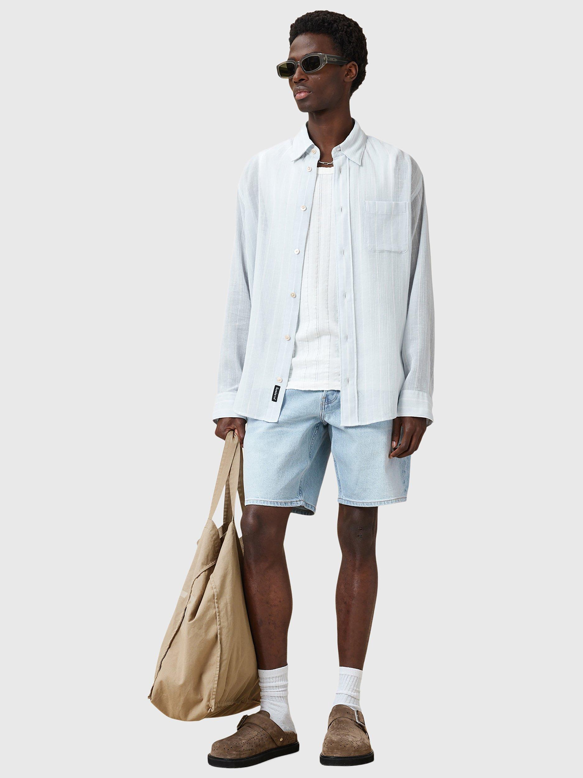 Product image 8 of 8, which shows AllSaints Switch Slim Fit Denim Shorts, Blue Light, 28R