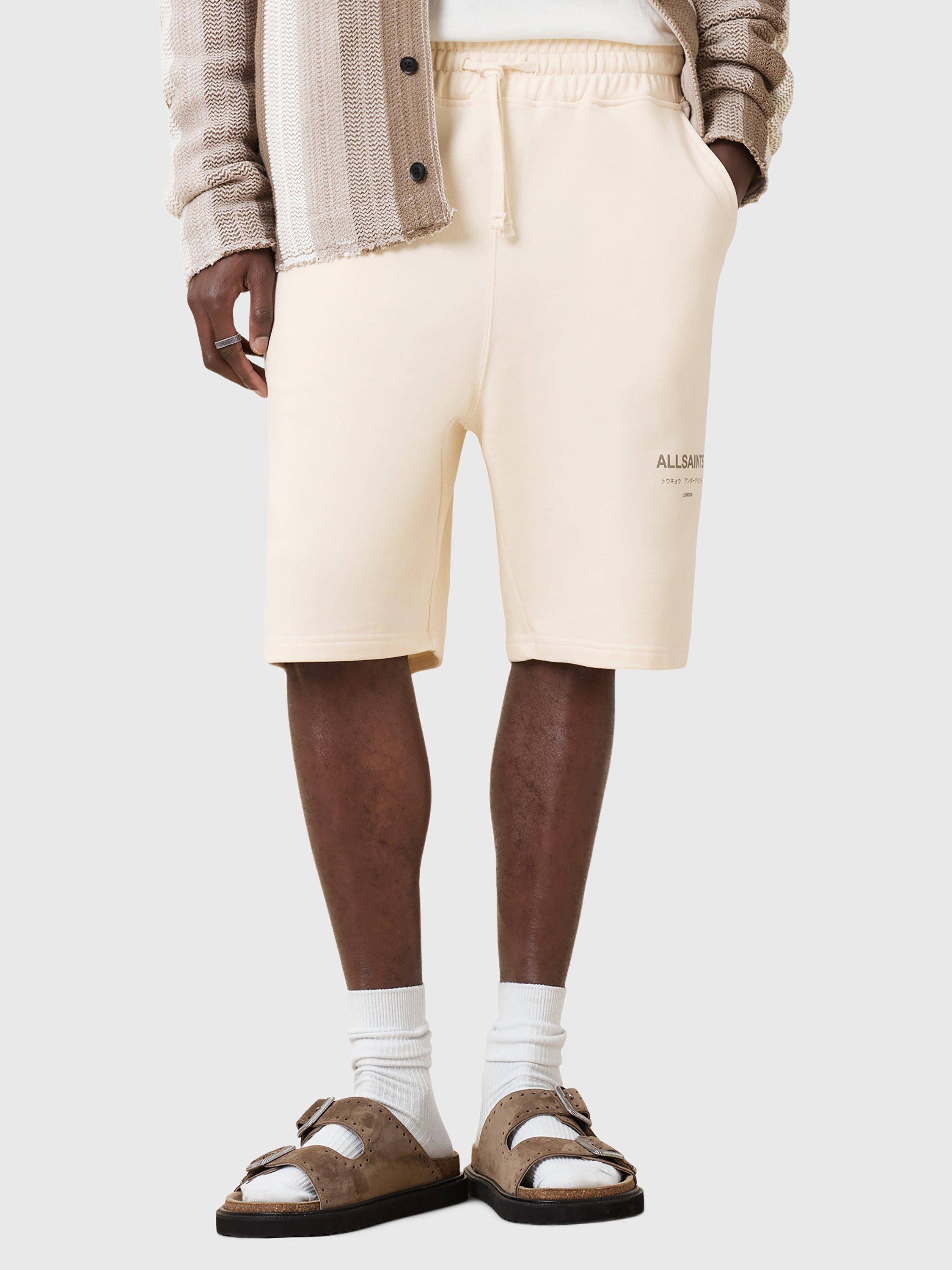 Product image 1 of 8, which shows AllSaints Underground Organic Cotton Sweat Shorts, Sandy White, L