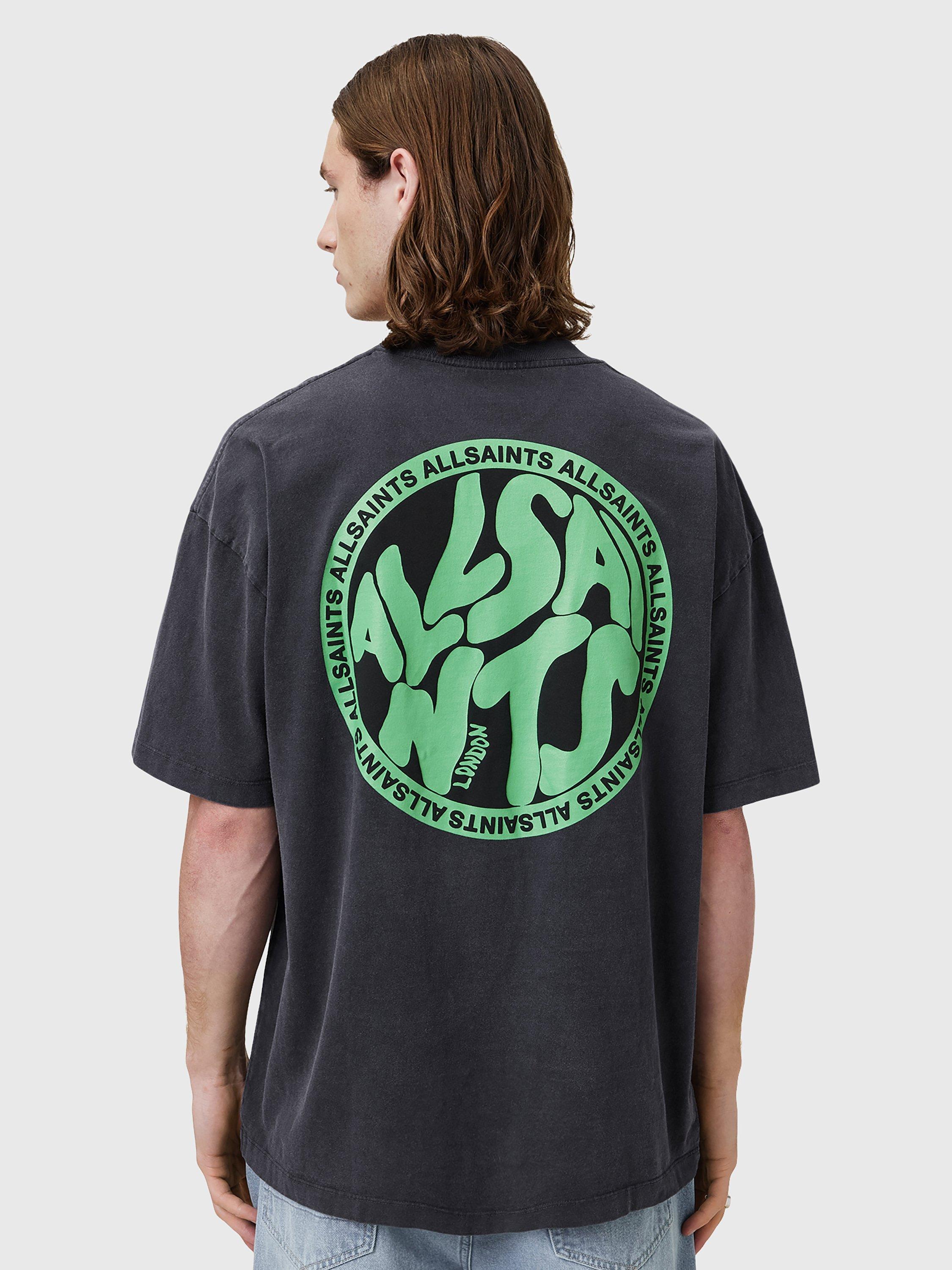 Product image 2 of 7, which shows AllSaints Distortion Organic Cotton Loose Fit Short Sleeve Logo T-Shirt, Washed Black, L