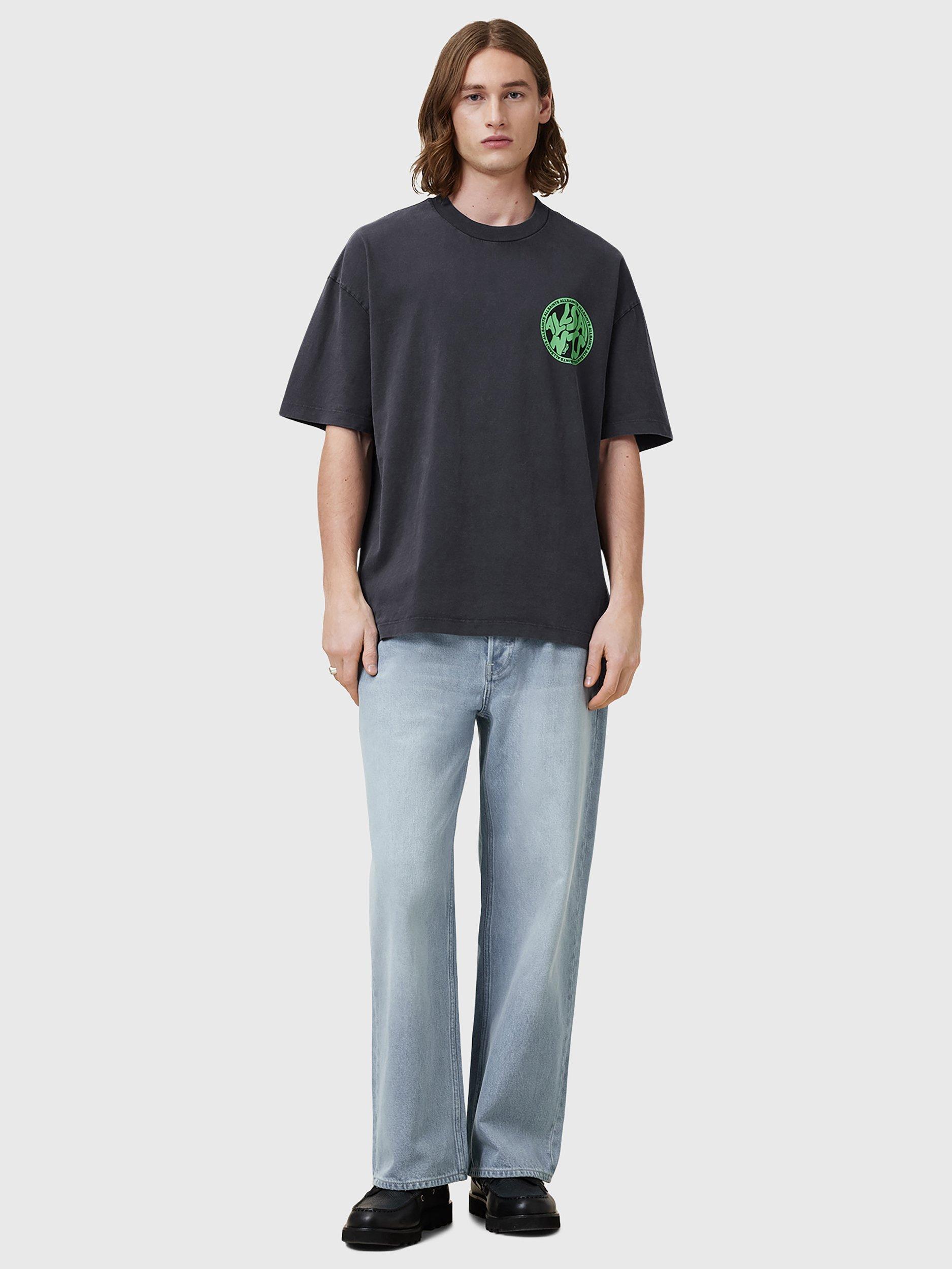 Product image 3 of 7, which shows AllSaints Distortion Organic Cotton Loose Fit Short Sleeve Logo T-Shirt, Washed Black, L