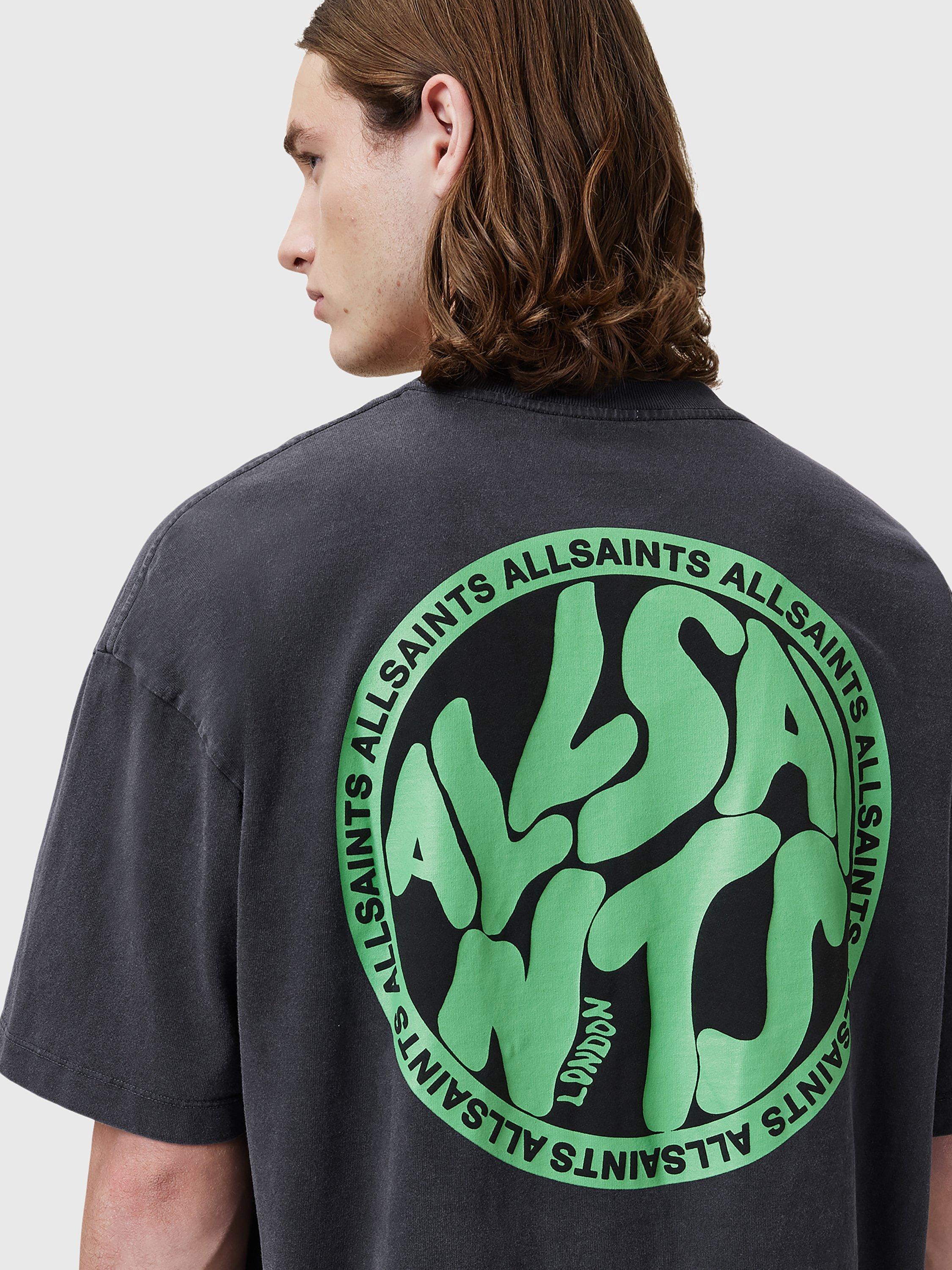 Product image 5 of 7, which shows AllSaints Distortion Organic Cotton Loose Fit Short Sleeve Logo T-Shirt, Washed Black, L