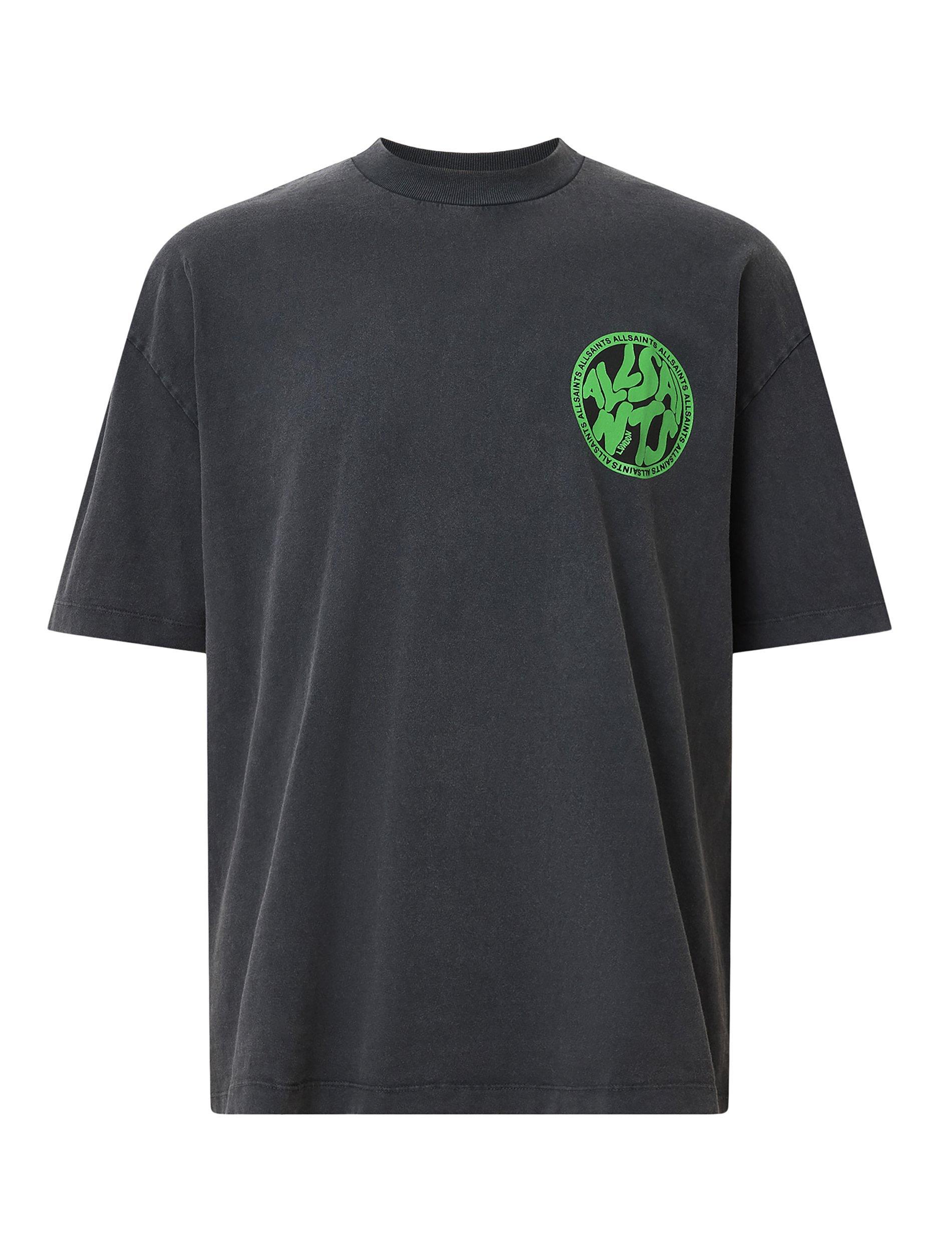 Product image 6 of 7, which shows AllSaints Distortion Organic Cotton Loose Fit Short Sleeve Logo T-Shirt, Washed Black, L