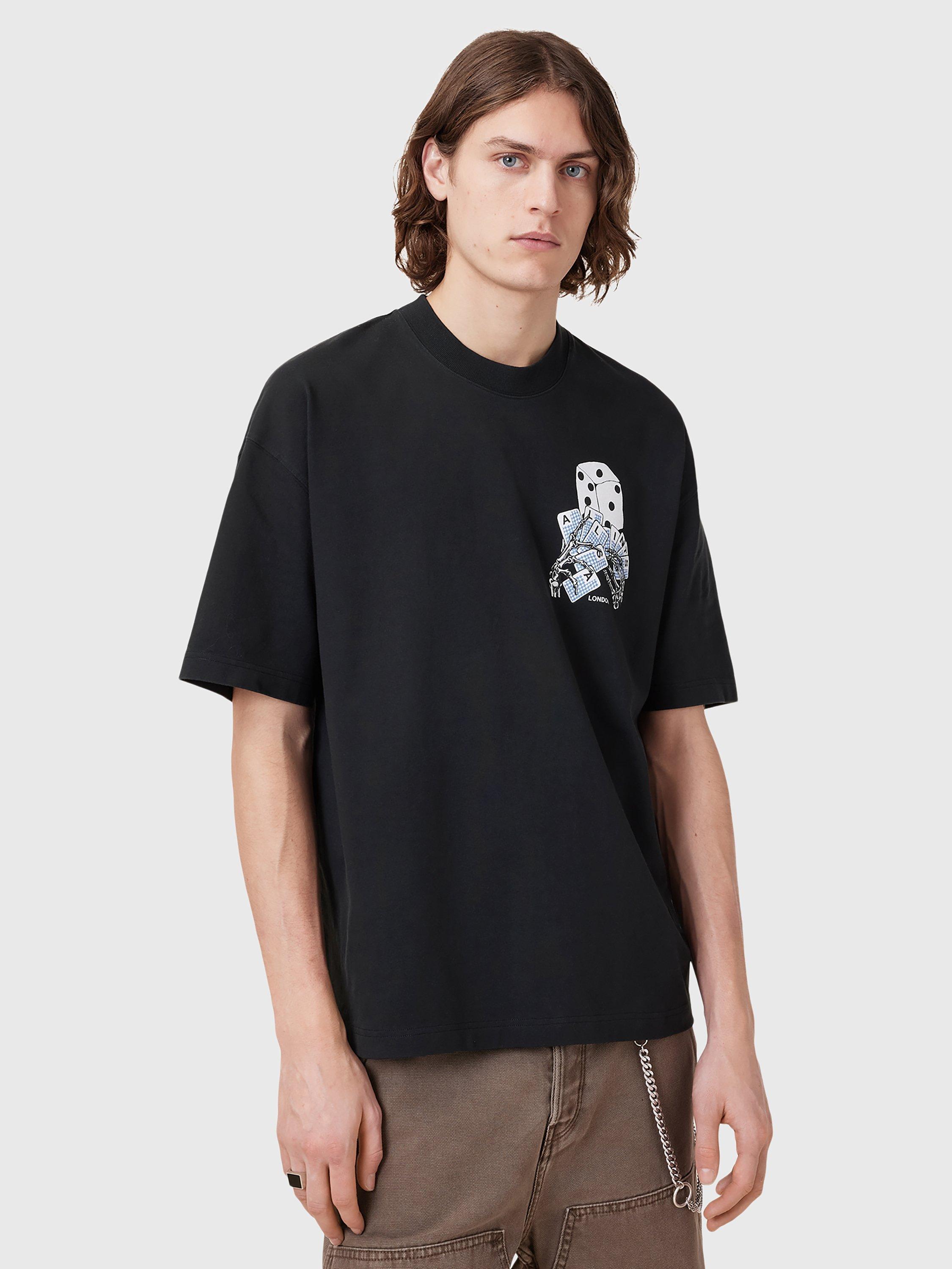 Product image 1 of 7, which shows AllSaints Dealt Organic Cotton Regular Fit Short Sleeve Logo T-Shirt, Washed Black, L