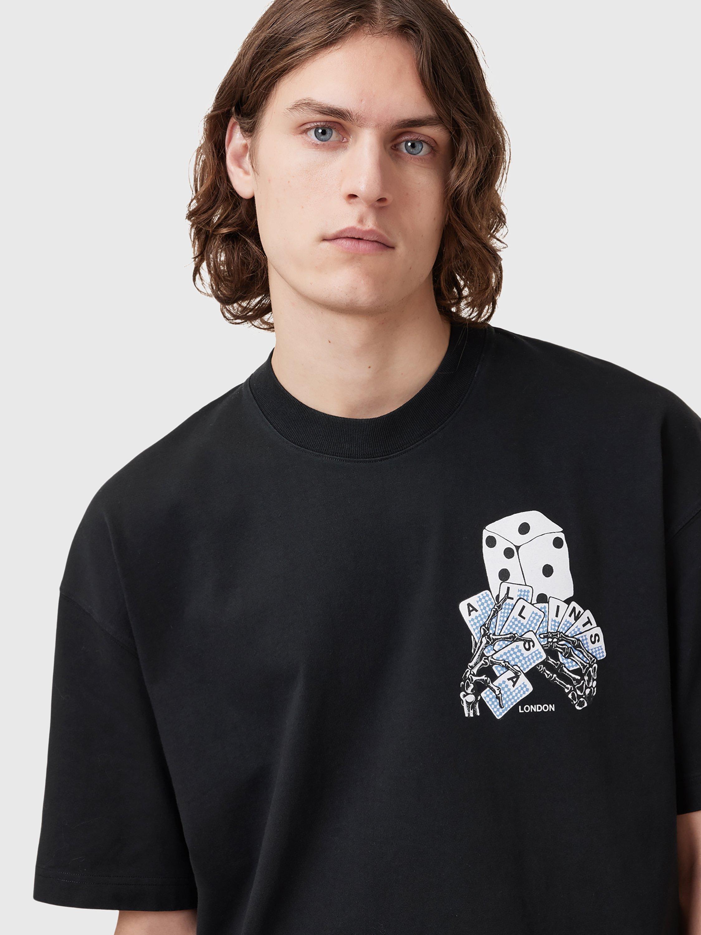 Product image 6 of 7, which shows AllSaints Dealt Organic Cotton Regular Fit Short Sleeve Logo T-Shirt, Washed Black, L