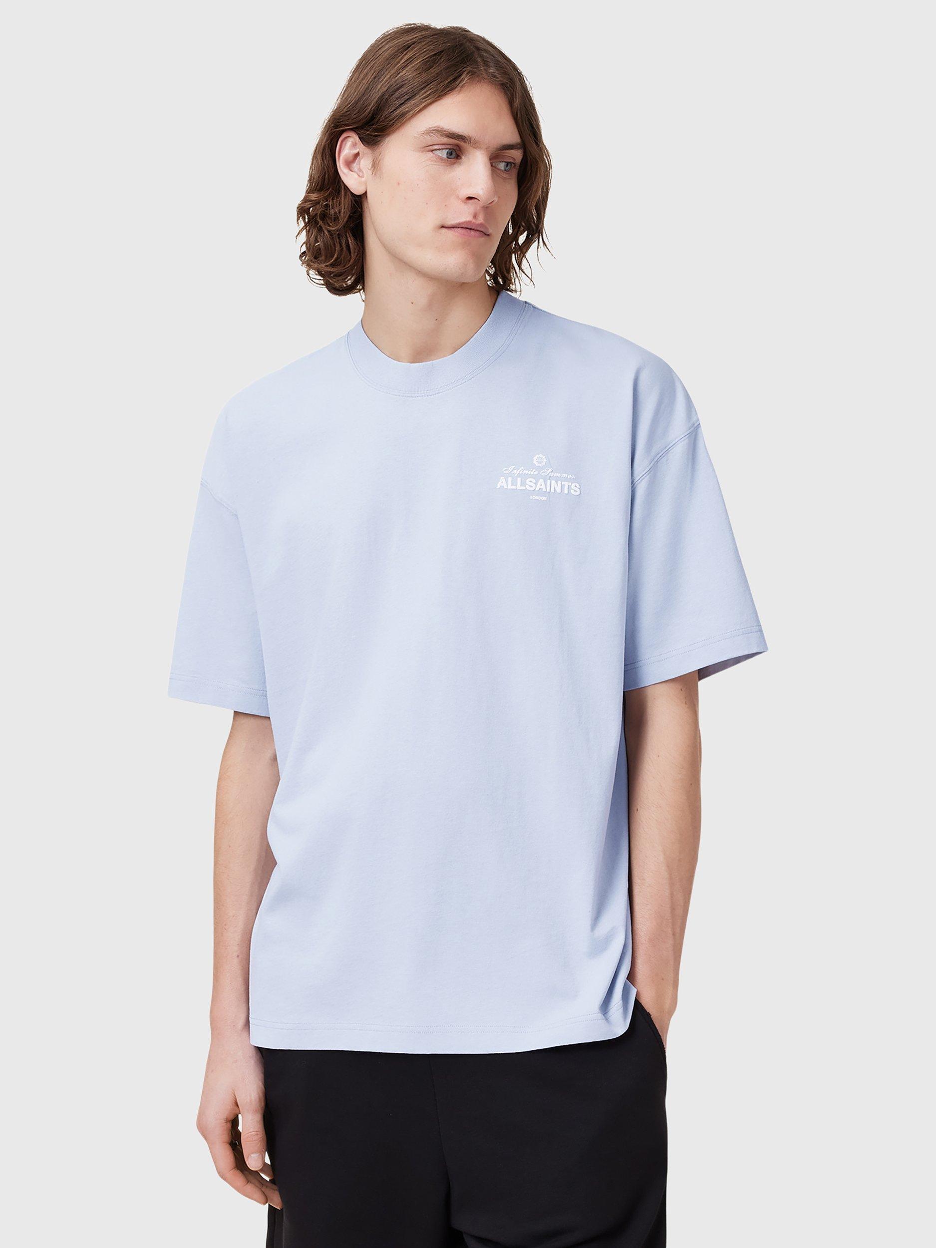 Product image 1 of 8, which shows AllSaints Soleil Organic Cotton Oversized Crew Neck T-Shirt, Blue Mid, L