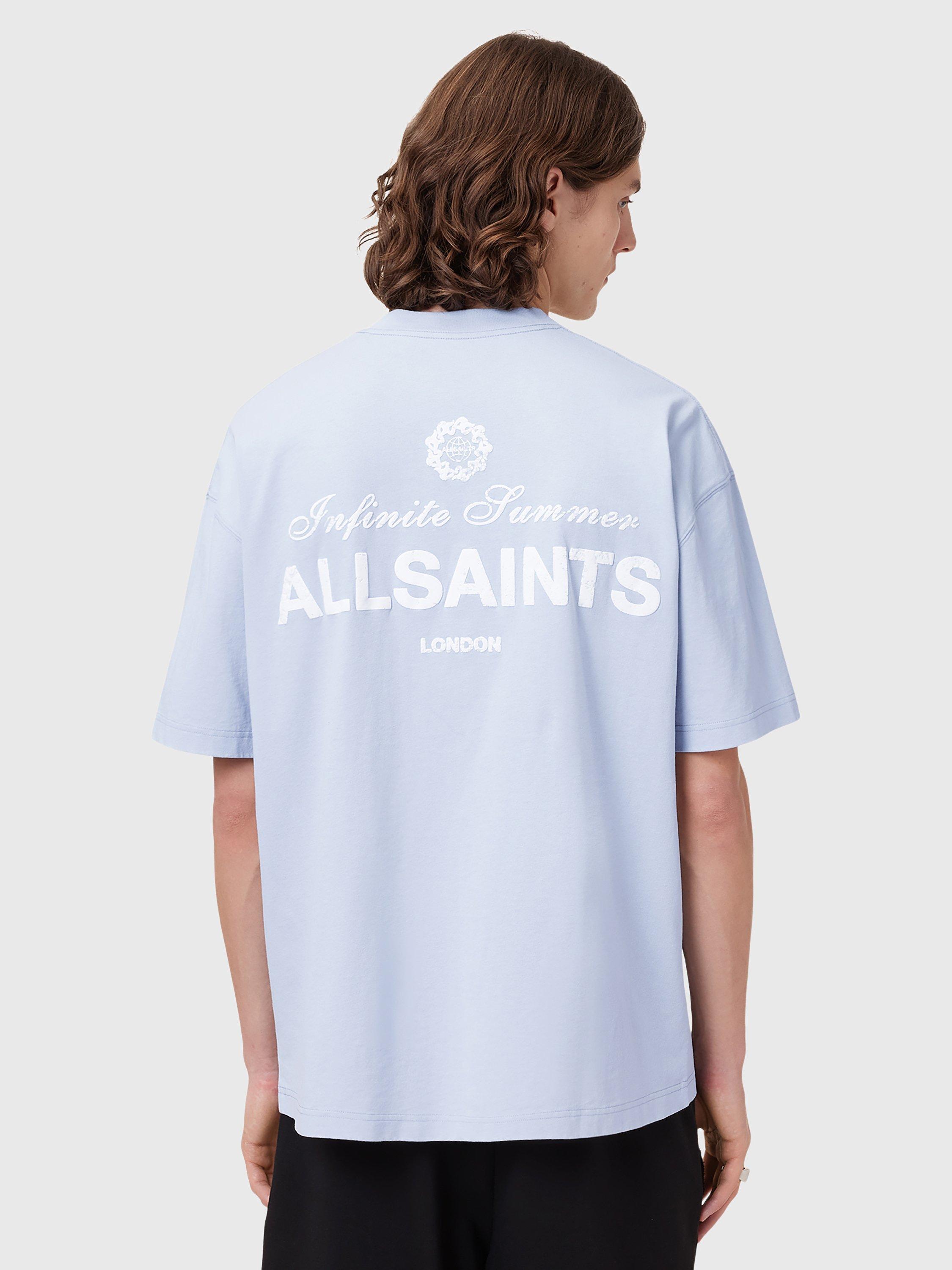 Product image 2 of 8, which shows AllSaints Soleil Organic Cotton Oversized Crew Neck T-Shirt, Blue Mid, L