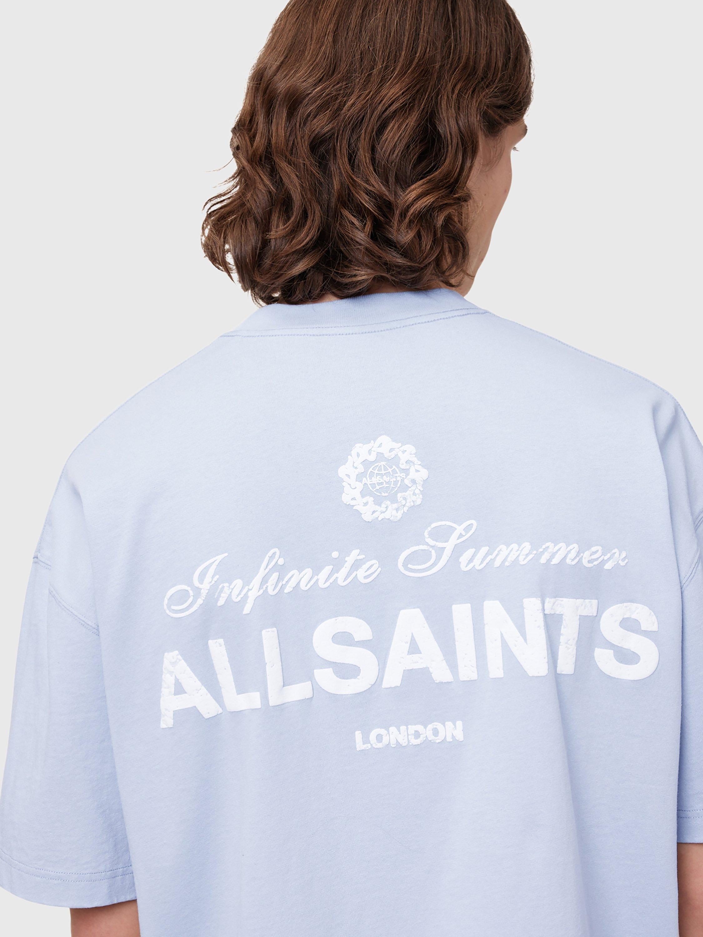 Product image 5 of 8, which shows AllSaints Soleil Organic Cotton Oversized Crew Neck T-Shirt, Blue Mid, L