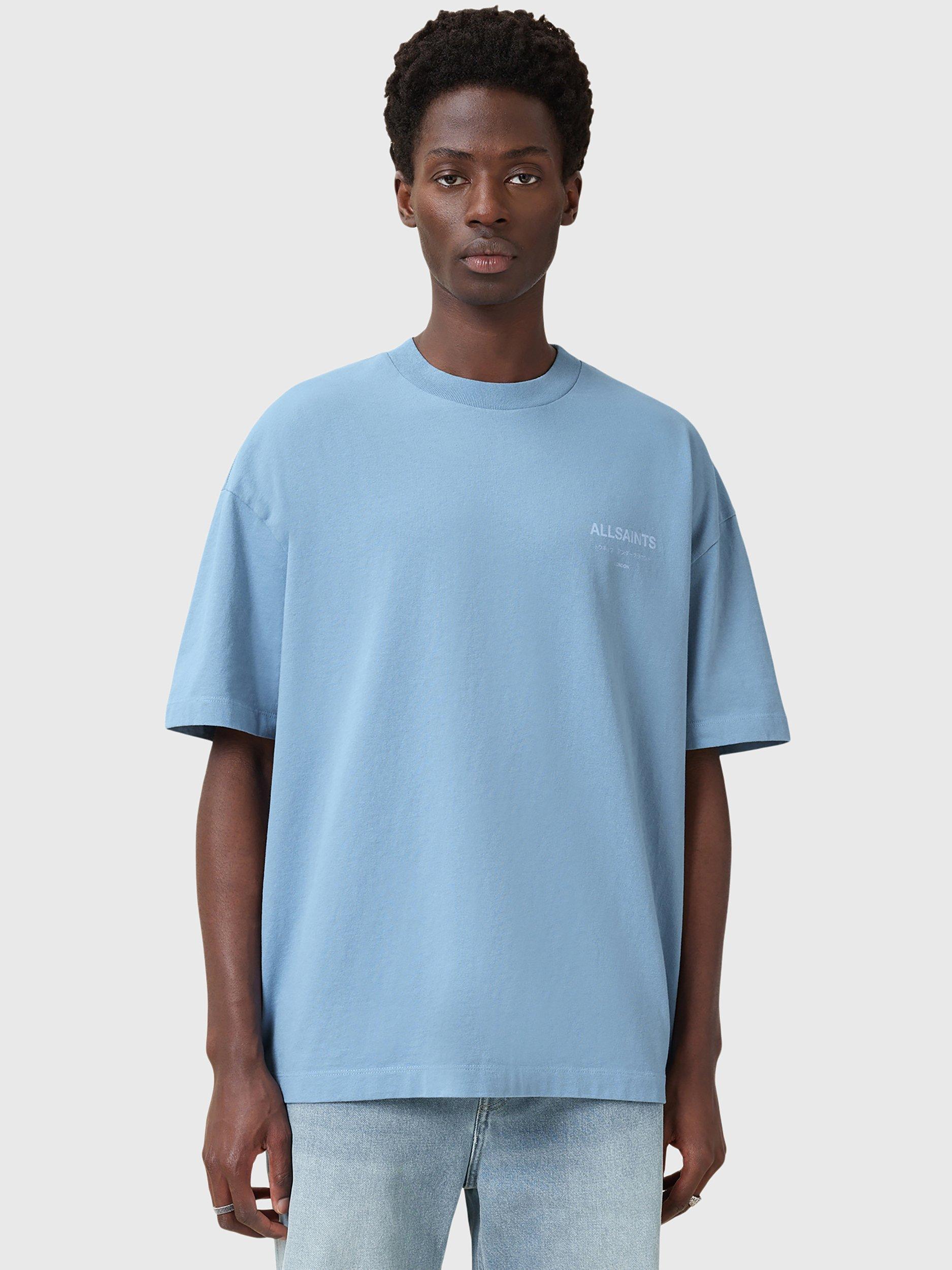 AllSaints Underground Organic Cotton Loose Fit Short Sleeve Logo T-Shirt, Bondi Blue