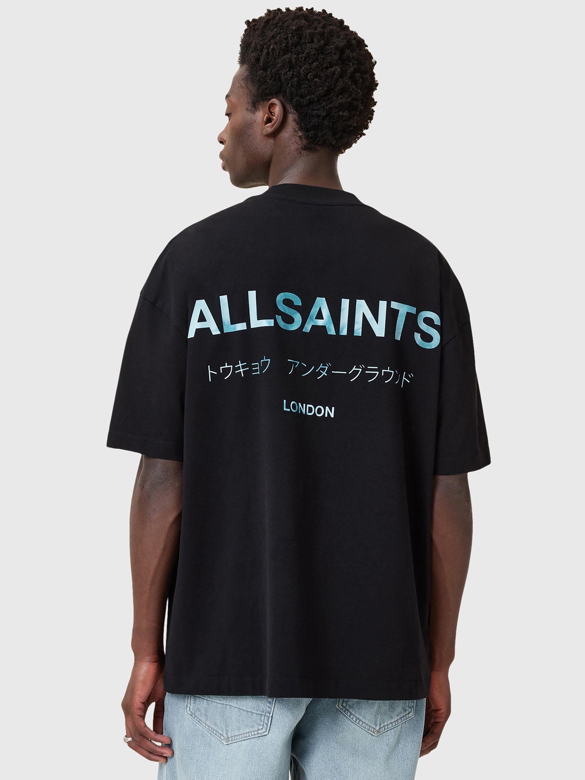 Product image 2 of 7, which shows AllSaints Underground Organic Cotton Short Sleeve T-Shirt, Jet Black/Blue, L