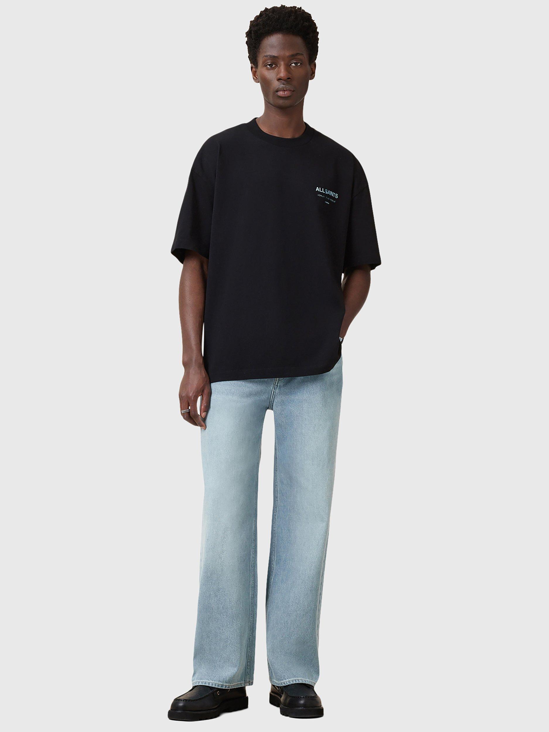Product image 3 of 7, which shows AllSaints Underground Organic Cotton Short Sleeve T-Shirt, Jet Black/Blue, L