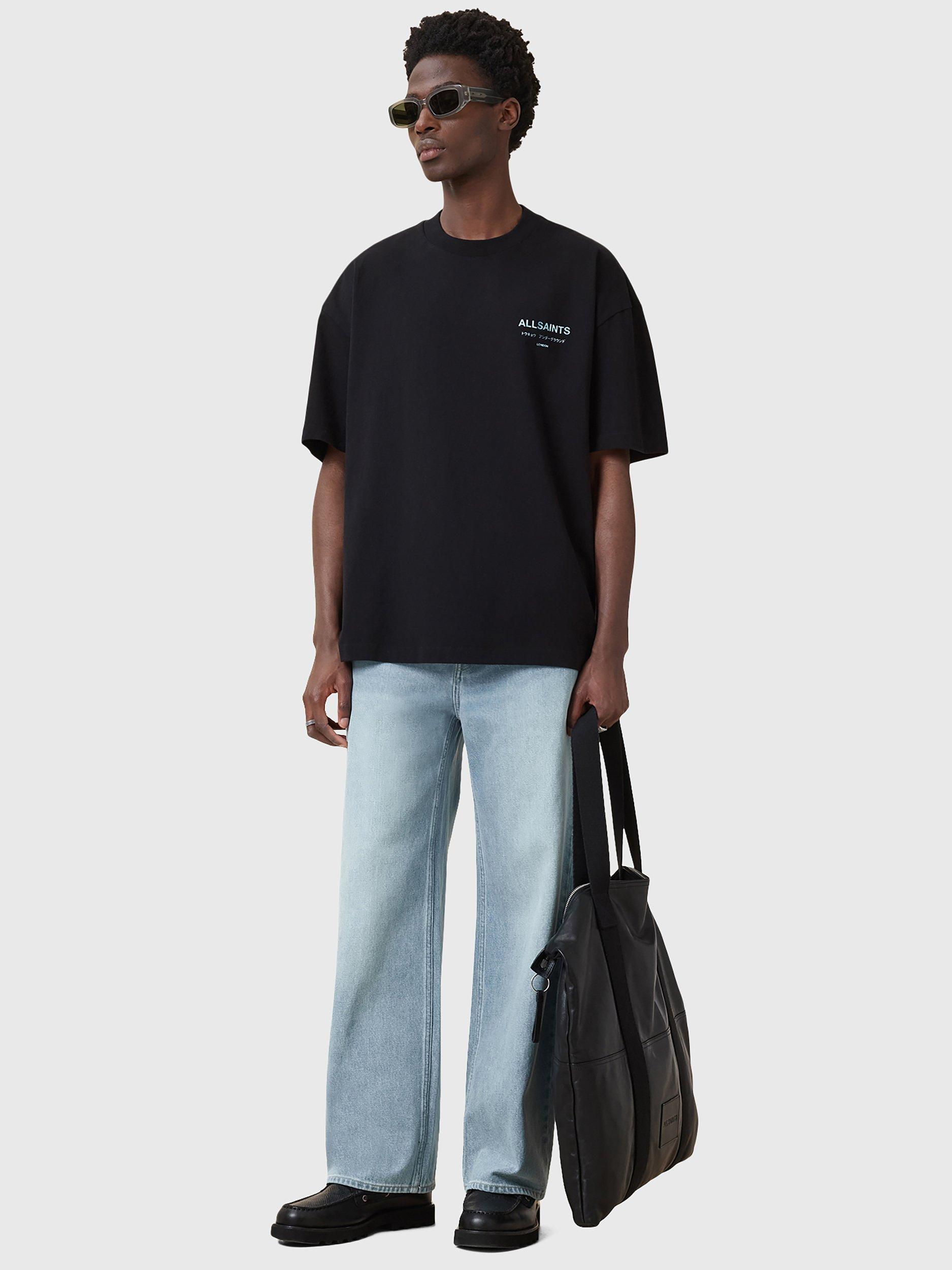 Product image 7 of 7, which shows AllSaints Underground Organic Cotton Short Sleeve T-Shirt, Jet Black/Blue, L