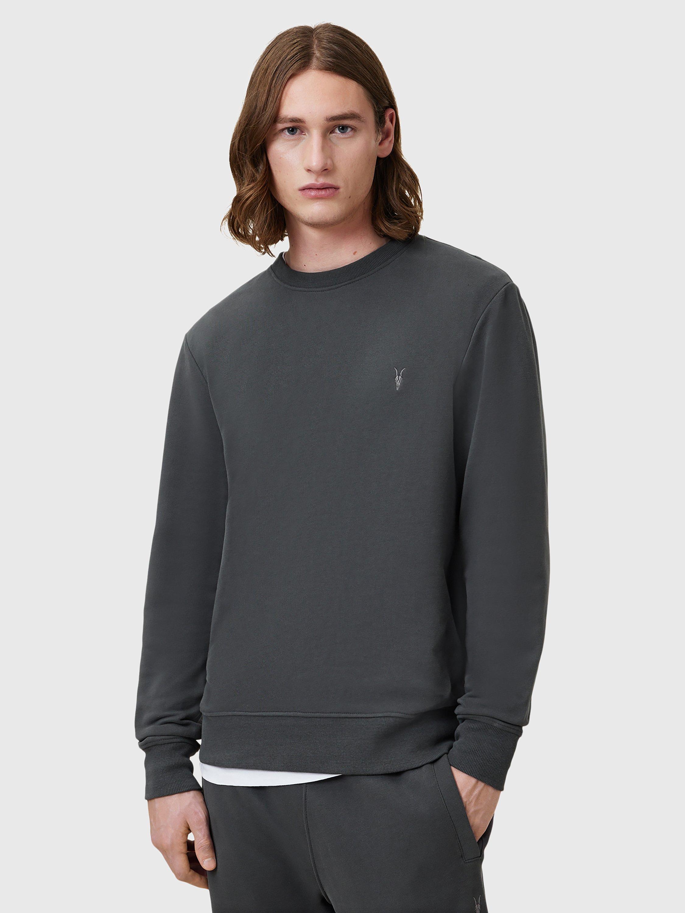 Product image 1 of 8, which shows AllSaints Raven Organic Cotton Sweatshirt, Carter Grey, XS