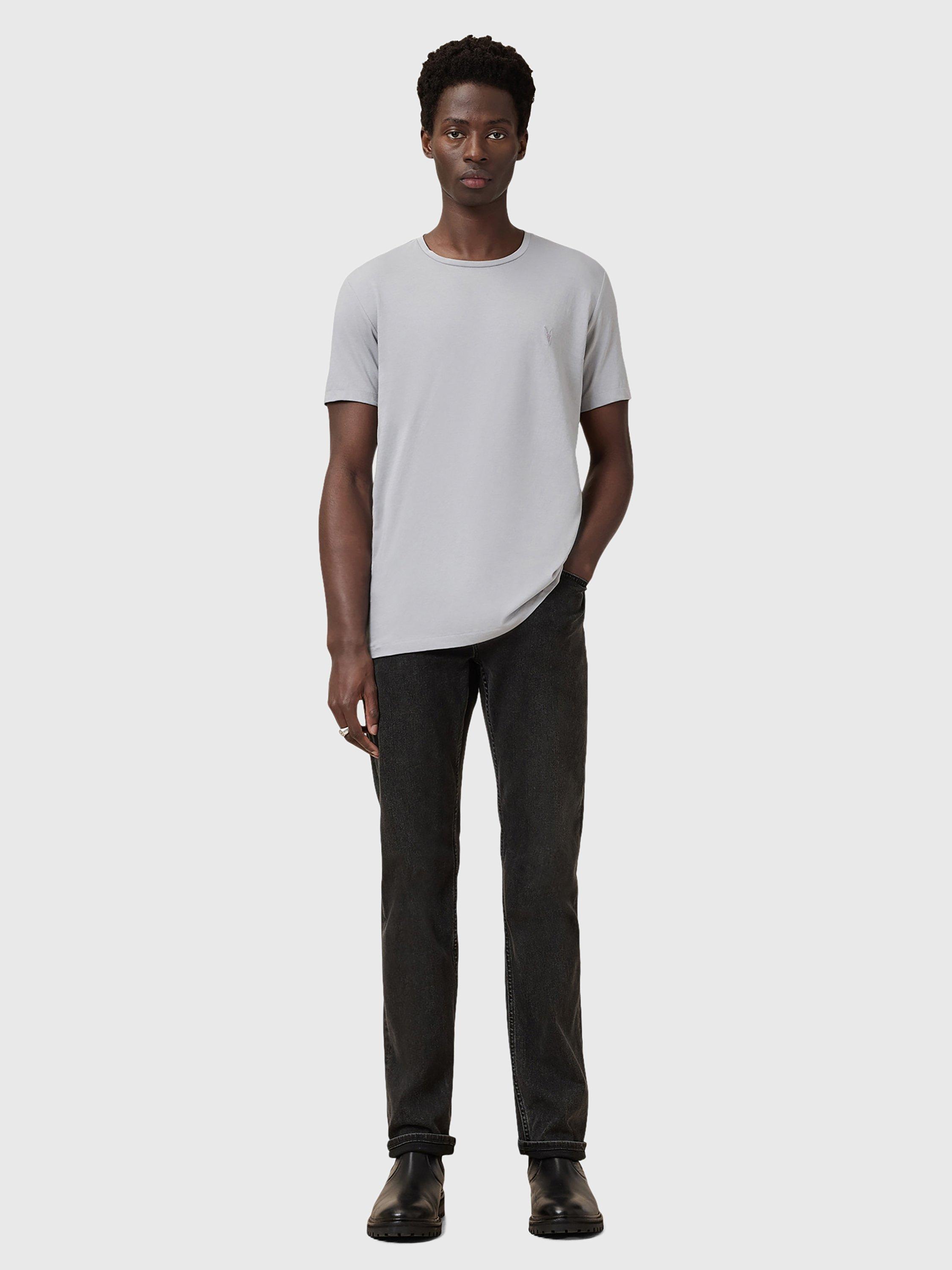 Product image 3 of 8, which shows AllSaints Tonic Slim Fit Crew Neck T-Shirts, Pack of 3, White/Green/Grey, L