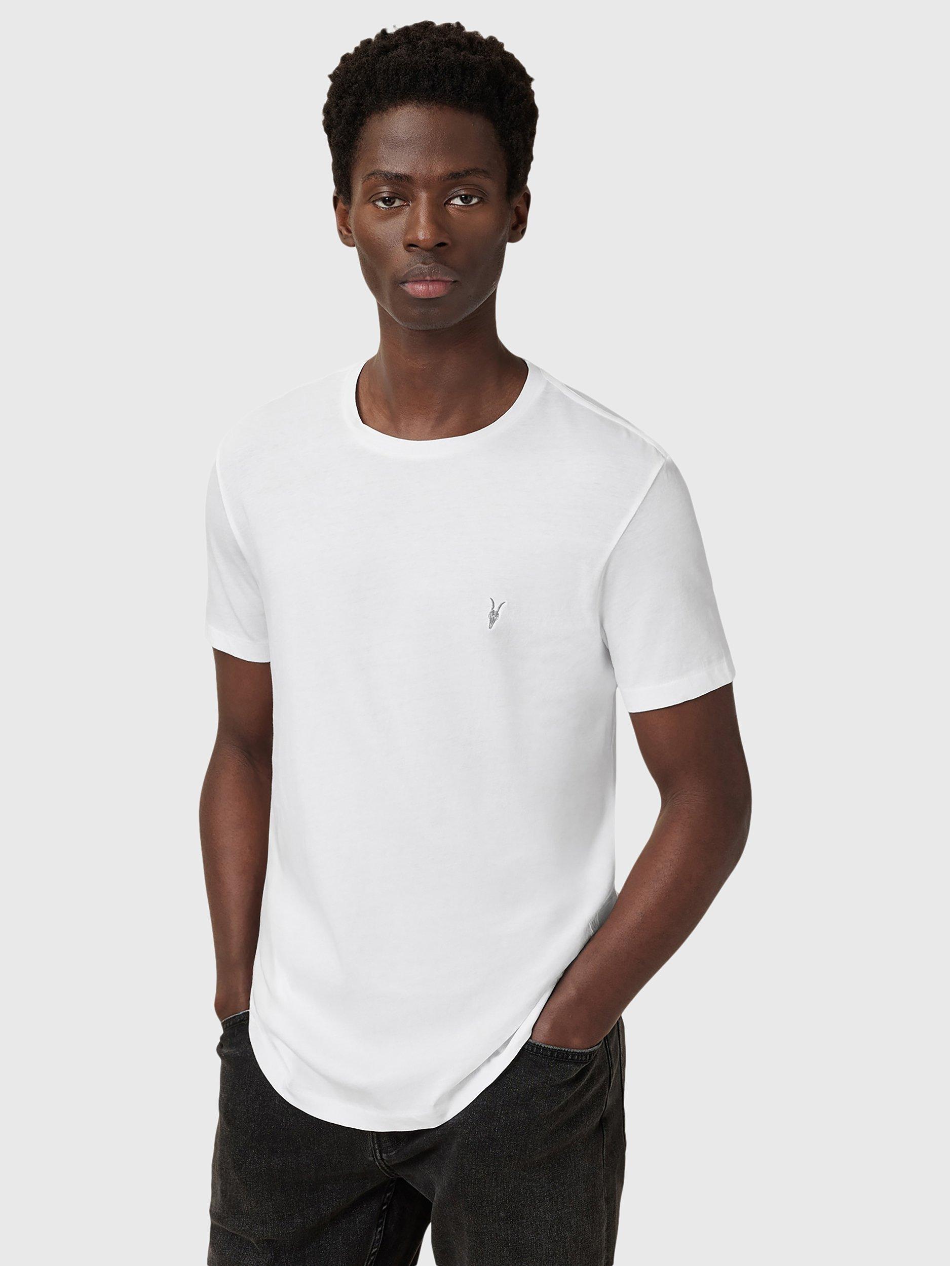 Product image 5 of 8, which shows AllSaints Tonic Slim Fit Crew Neck T-Shirts, Pack of 3, White/Green/Grey, L
