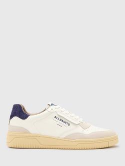 AllSaints Regan Leather Low Top Trainers, White/Blue, White/Blue