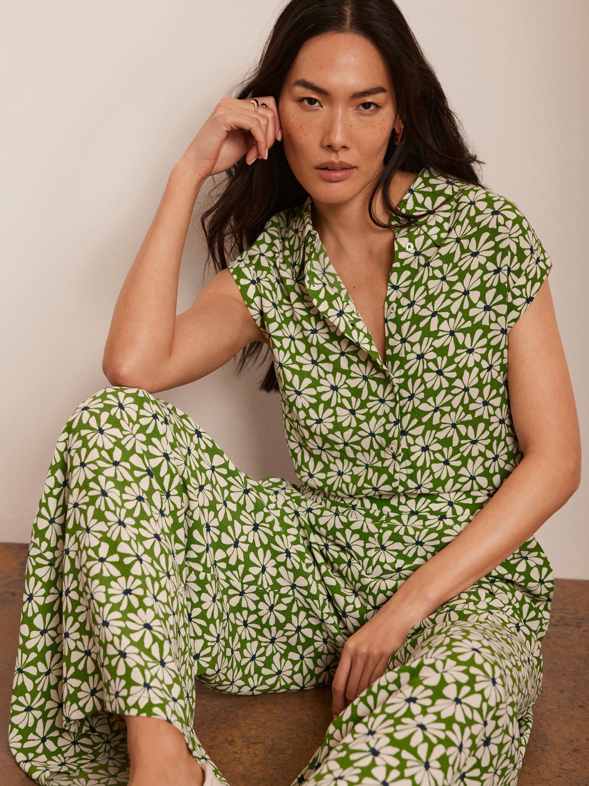 Mint Velvet Floral Cap Sleeve Longline Shirt, Green/Multi