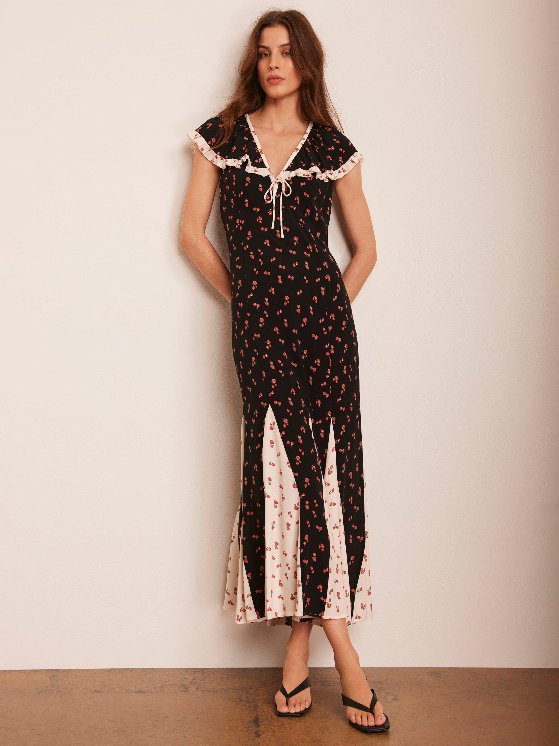 Mint Velvet Strawberry Print Maxi Dress, Black/Multi