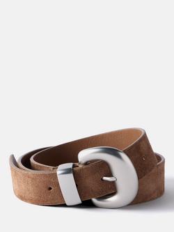 Mint Velvet Statement Buckle Suede Belt, Brown Tan, Brown Tan