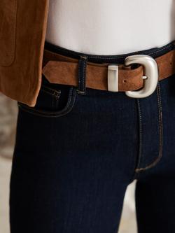 Mint Velvet Statement Buckle Suede Belt, Brown Tan - view 2, Brown Tan