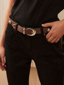 Mint Velvet Studded Leather Belt, Brown/Multi - view 2, Brown/Multi