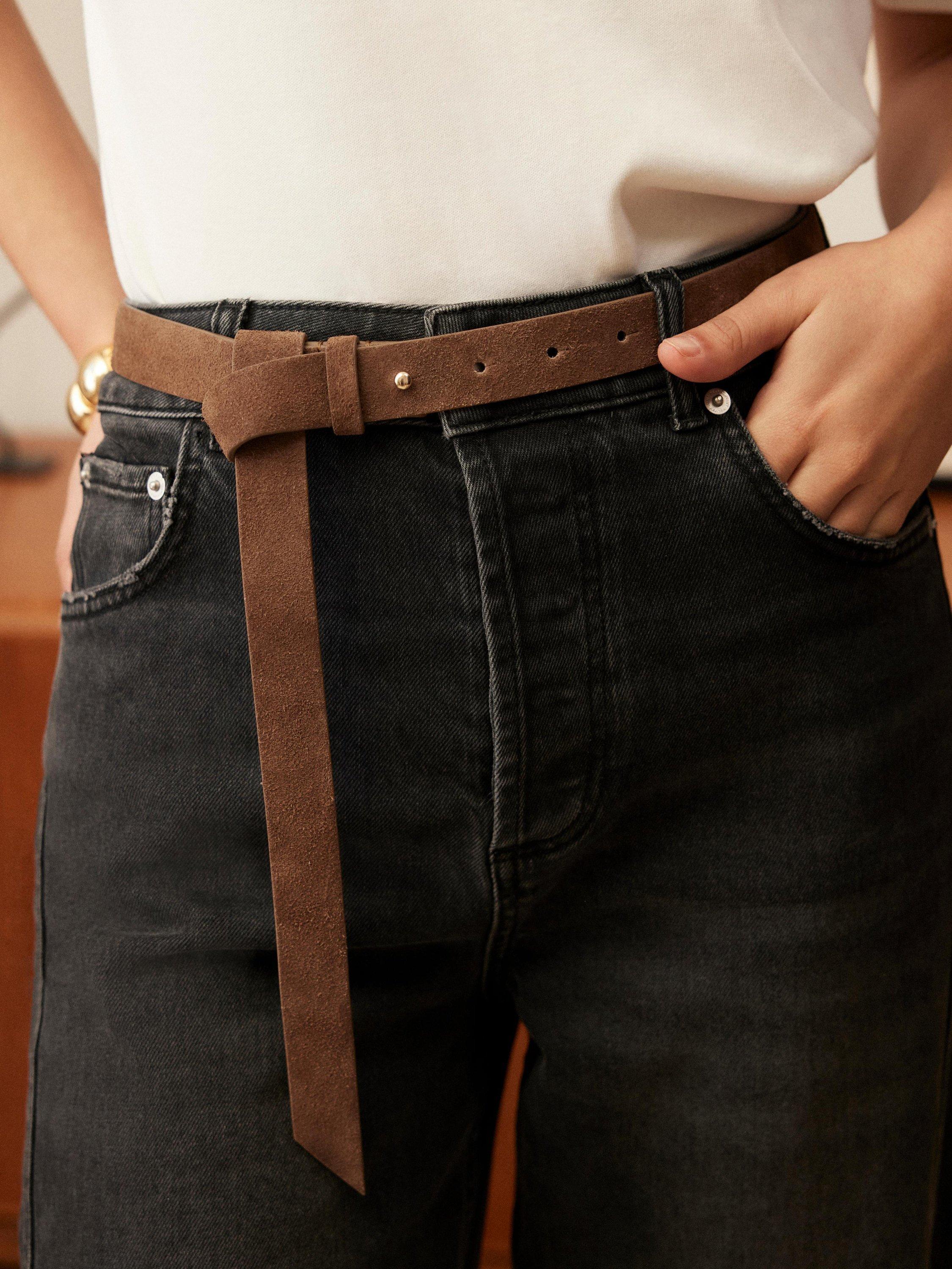 Product image 2 of 4, which shows Mint Velvet Tie Suede Belt, Brown Tan, M