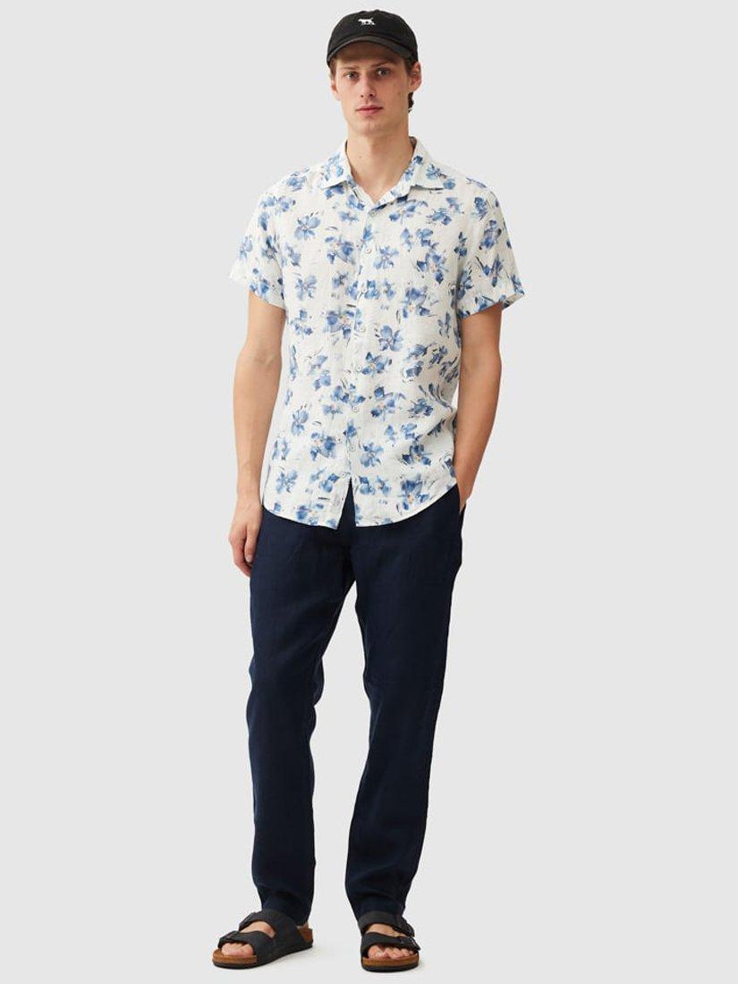 Product image 2 of 5, which shows Rodd & Gunn Portland Island Floral Print Linen Slim Fit Short Sleeve Shirt, Ceramic, XS