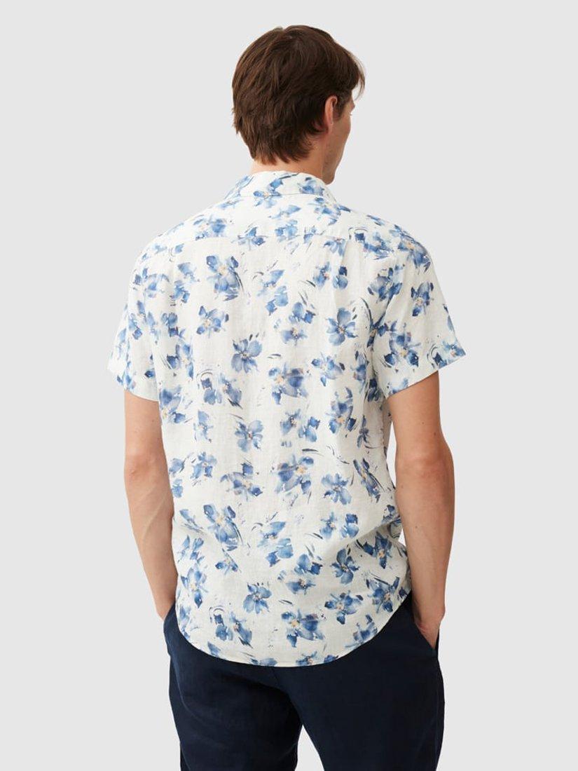 Product image 3 of 5, which shows Rodd & Gunn Portland Island Floral Print Linen Slim Fit Short Sleeve Shirt, Ceramic, XS