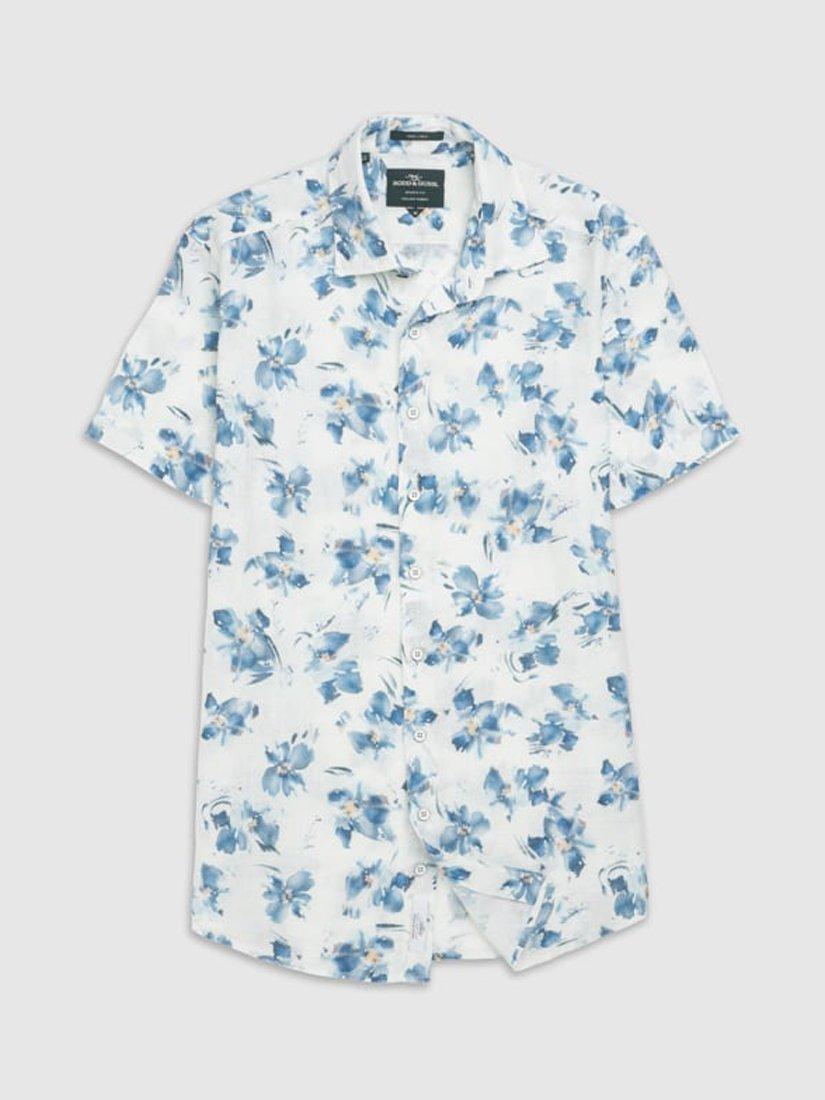 Product image 4 of 5, which shows Rodd & Gunn Portland Island Floral Print Linen Slim Fit Short Sleeve Shirt, Ceramic, XS