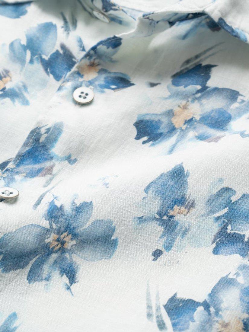 Product image 5 of 5, which shows Rodd & Gunn Portland Island Floral Print Linen Slim Fit Short Sleeve Shirt, Ceramic, XS